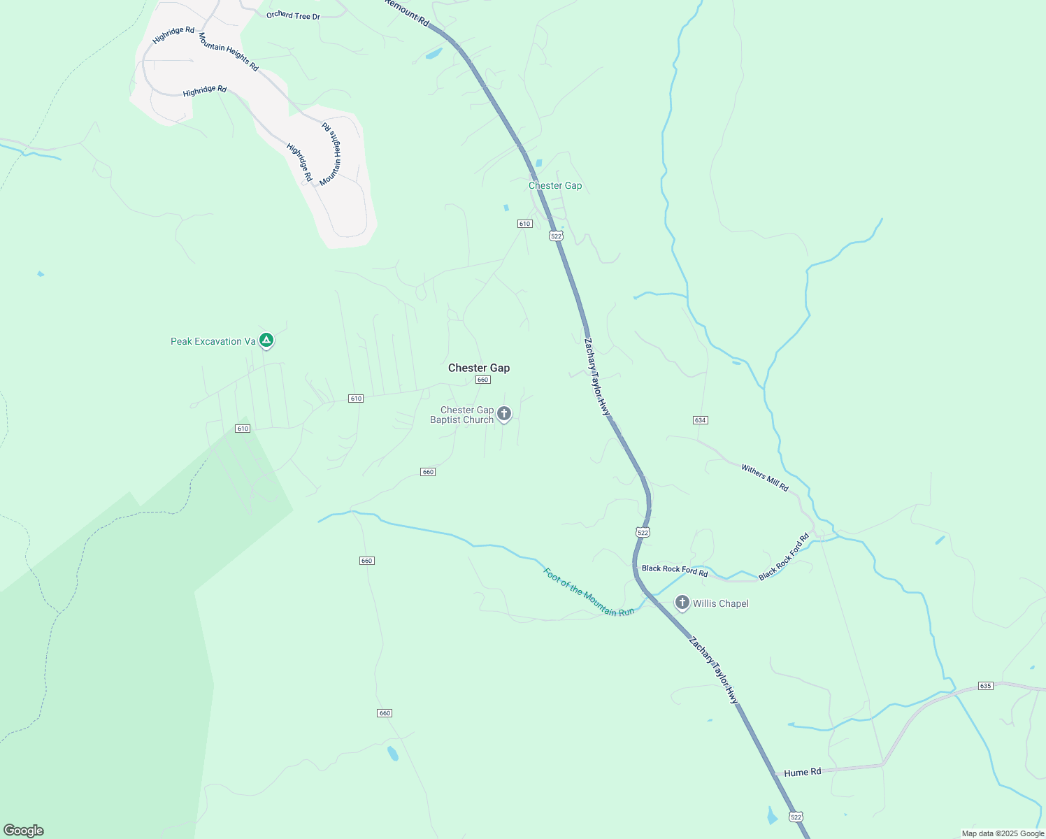map of restaurants, bars, coffee shops, grocery stores, and more near 130 Foggy Lane in Chester Gap