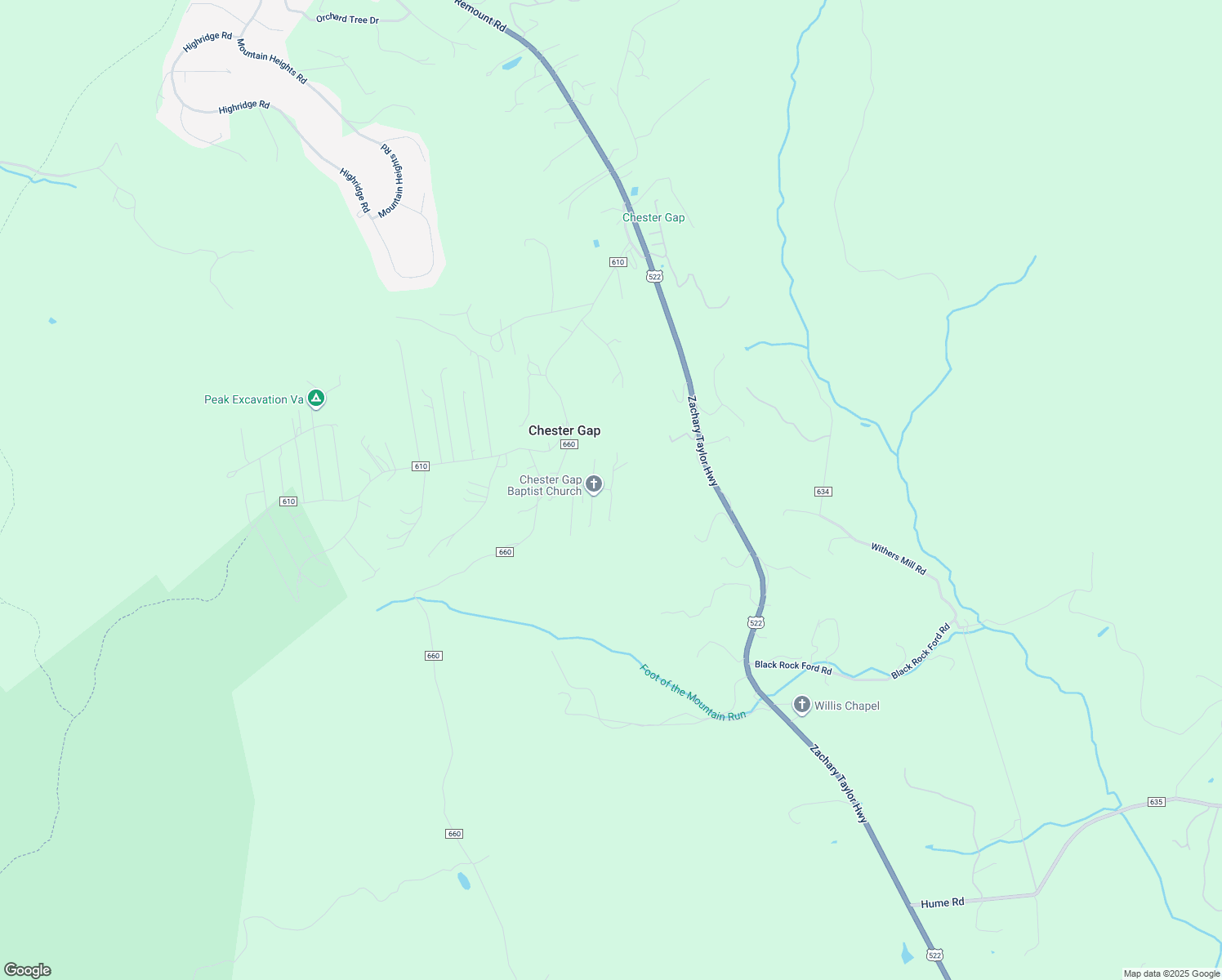 map of restaurants, bars, coffee shops, grocery stores, and more near 110 Foggy Lane in Chester Gap