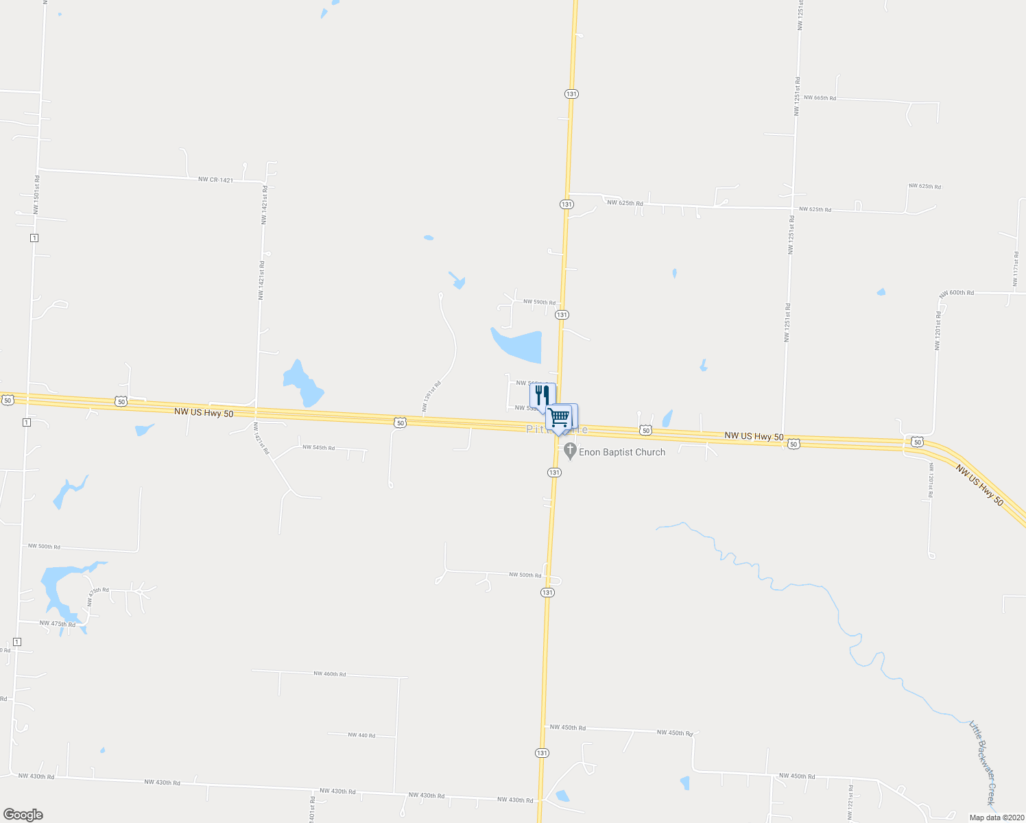 map of restaurants, bars, coffee shops, grocery stores, and more near 1380 Northwest 555th Road in Holden