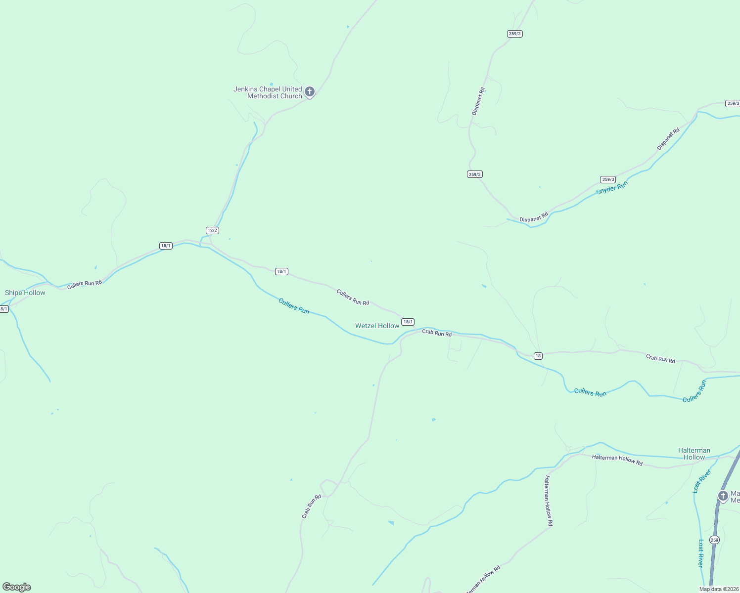 map of restaurants, bars, coffee shops, grocery stores, and more near 276 Cullers Run Road in Mathias