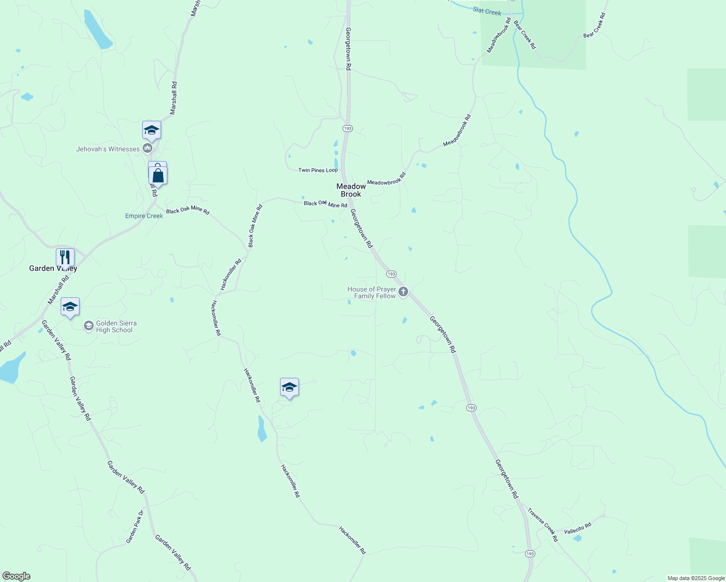 map of restaurants, bars, coffee shops, grocery stores, and more near 8070 Fair Pines Lane in Garden Valley