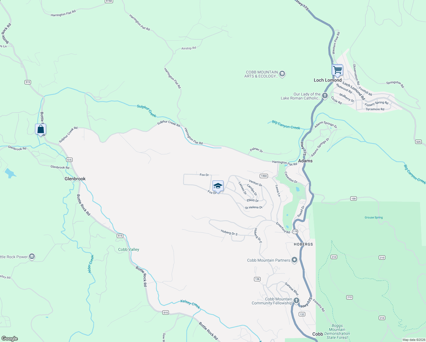 map of restaurants, bars, coffee shops, grocery stores, and more near 8693 Fox Drive in Cobb