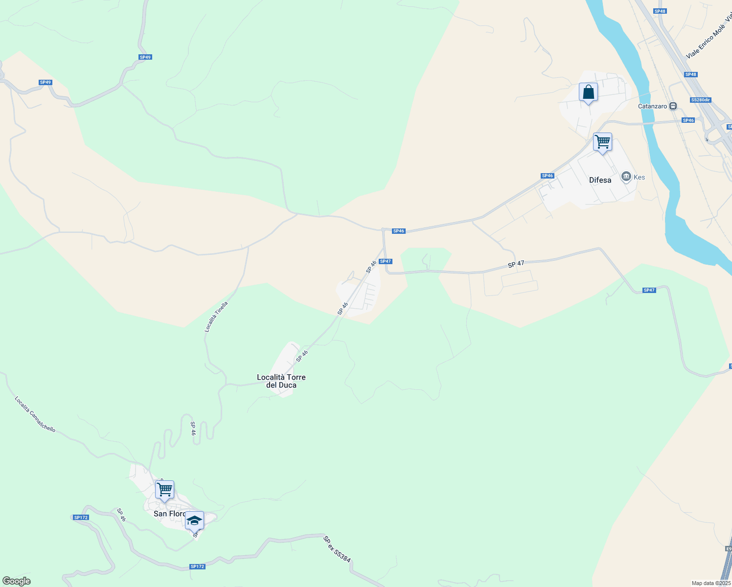 map of restaurants, bars, coffee shops, grocery stores, and more near Traversa 3 in Provincia di Catanzaro