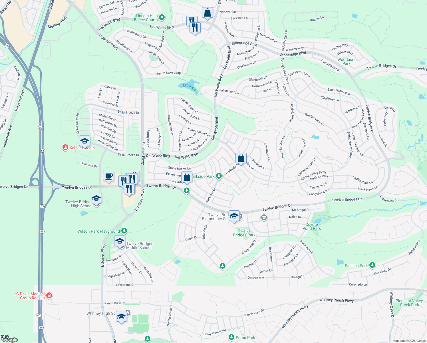 map of restaurants, bars, coffee shops, grocery stores, and more near 2109 Stonecrest Lane in Lincoln