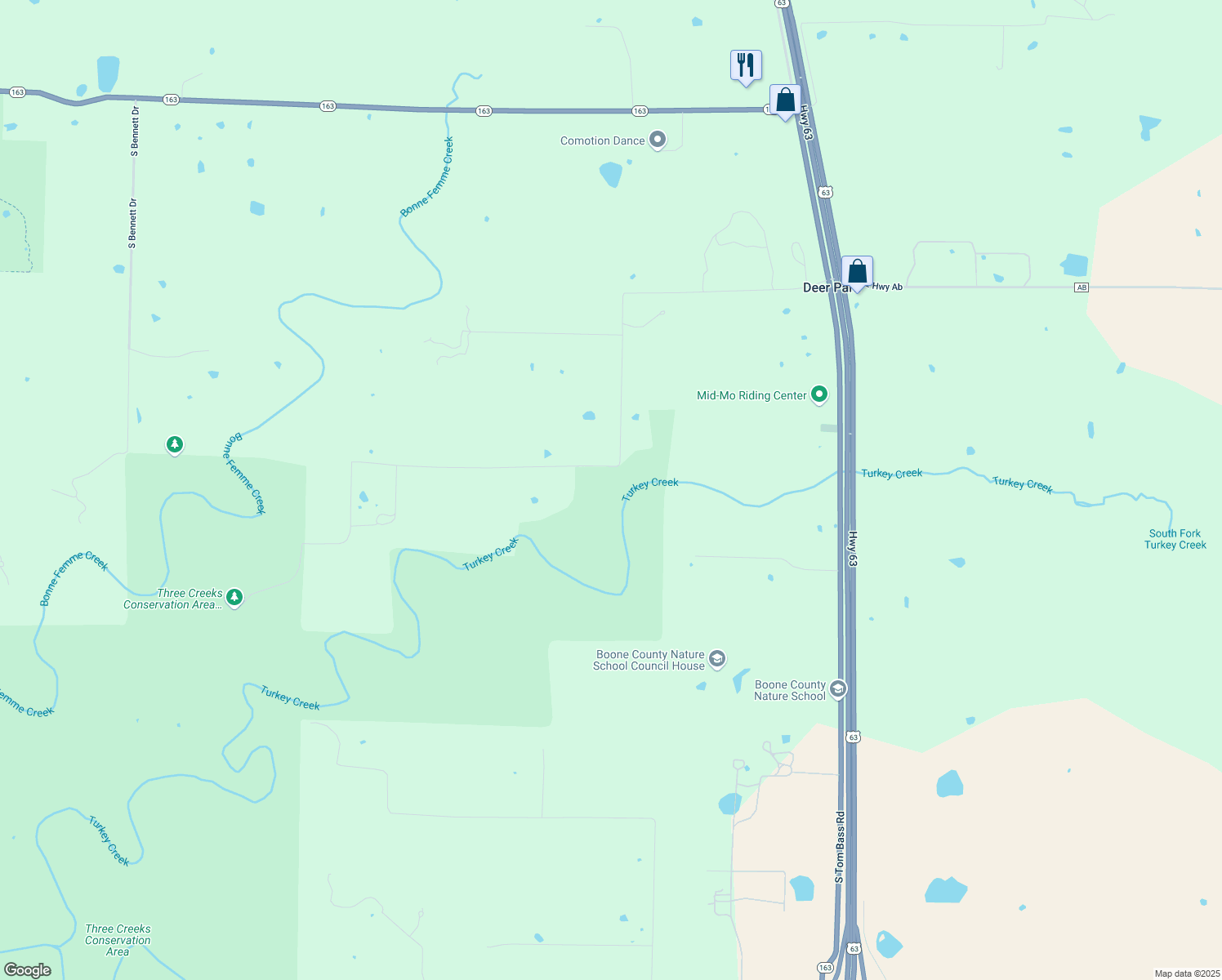 map of restaurants, bars, coffee shops, grocery stores, and more near 5150 East Deer Park Road in Columbia