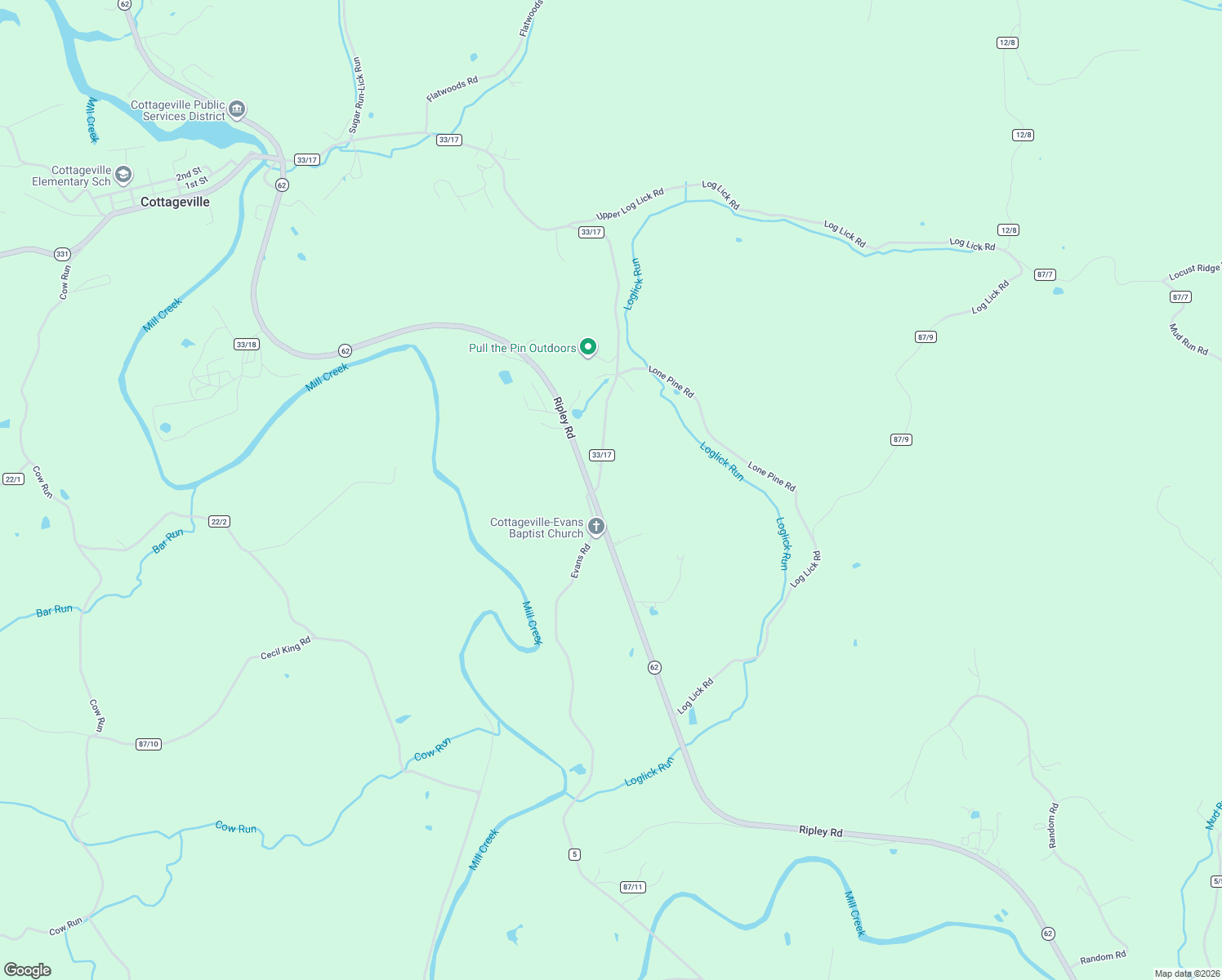 map of restaurants, bars, coffee shops, grocery stores, and more near County Road 33/17 in Cottageville
