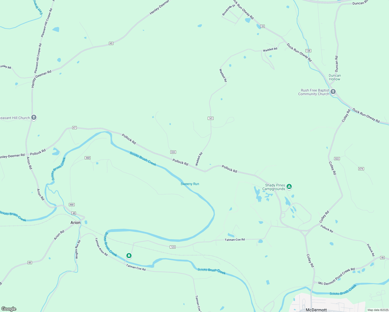 map of restaurants, bars, coffee shops, grocery stores, and more near 91 Waddell Road in McDermott
