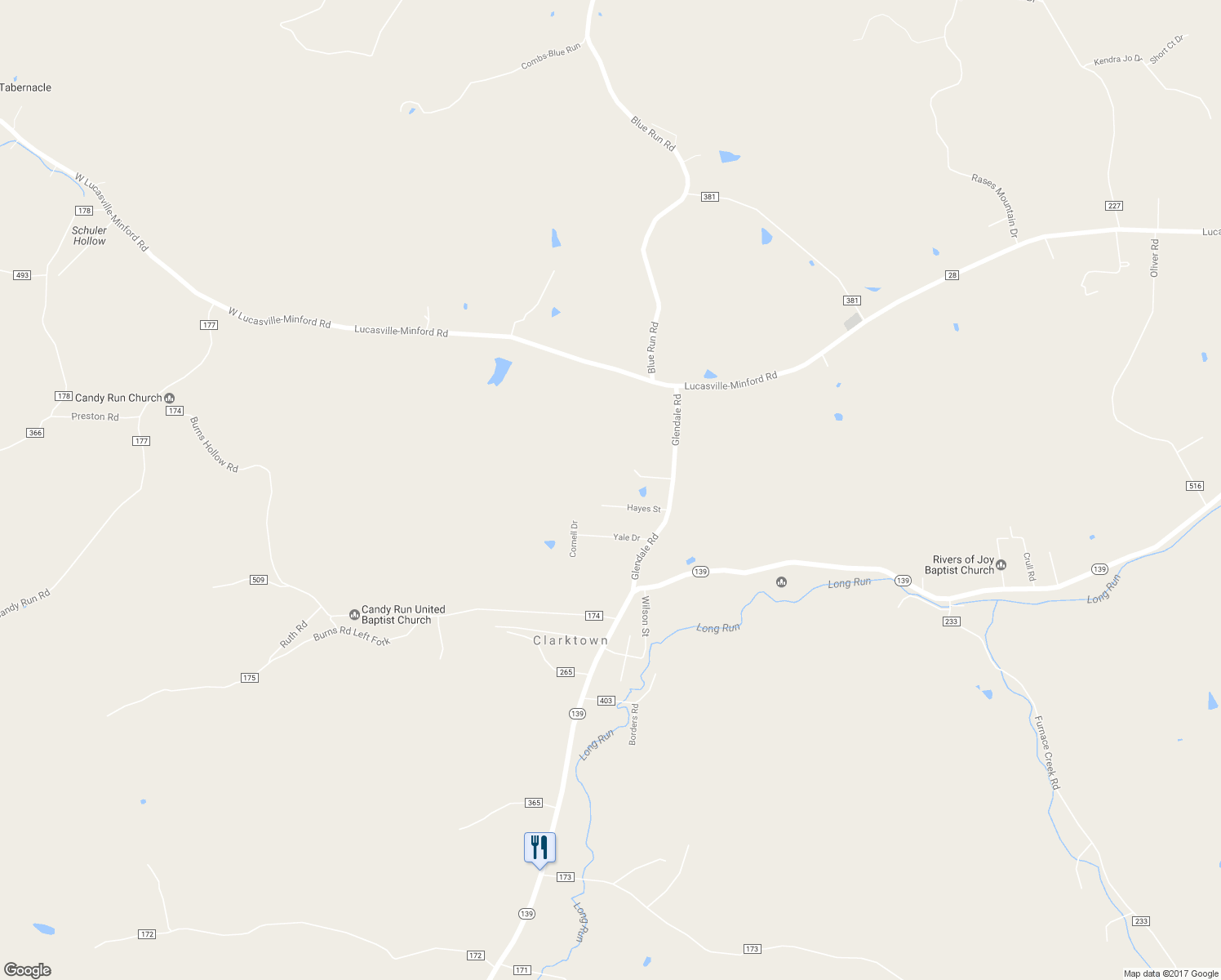 map of restaurants, bars, coffee shops, grocery stores, and more near 164 Hayes Street in Minford