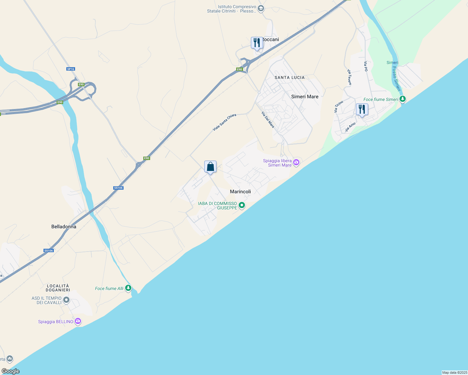 map of restaurants, bars, coffee shops, grocery stores, and more near 3A Villaggio Eucaliptus in Marincoli