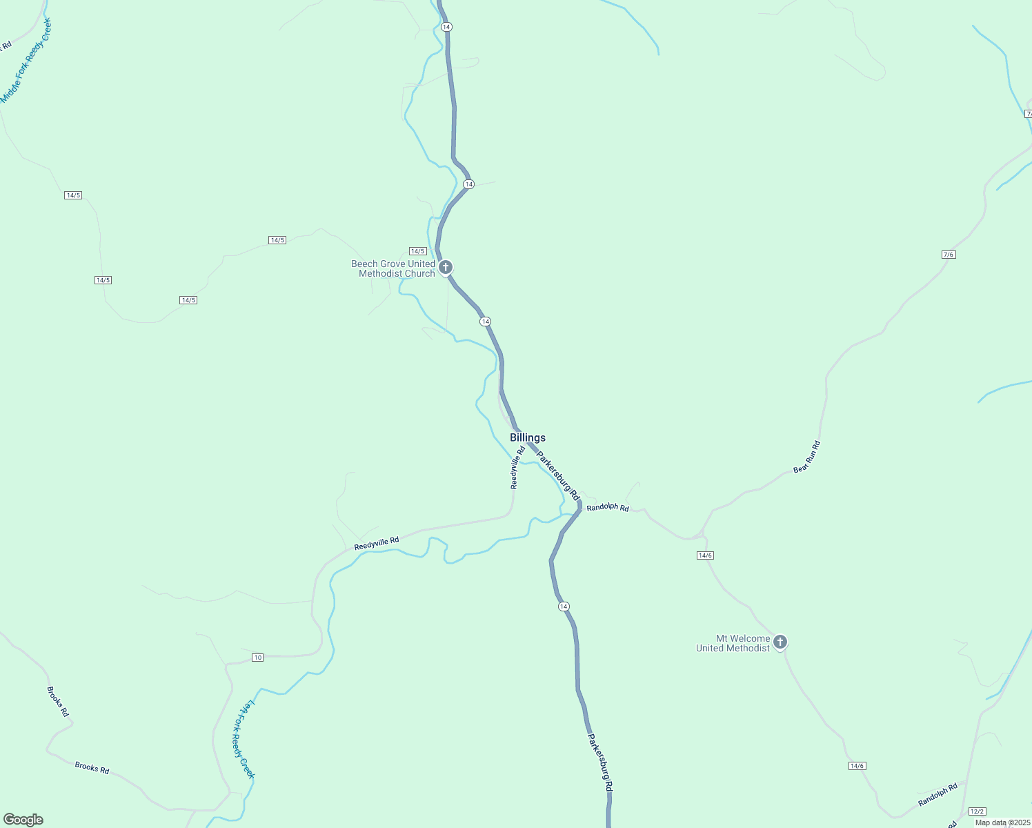 map of restaurants, bars, coffee shops, grocery stores, and more near 2944 Parkersburg Road in Reedy