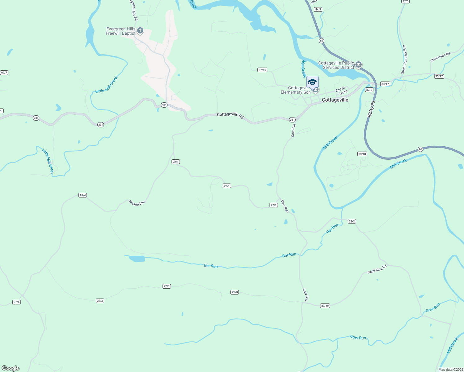 map of restaurants, bars, coffee shops, grocery stores, and more near Thornton Lloyd Road in Cottageville