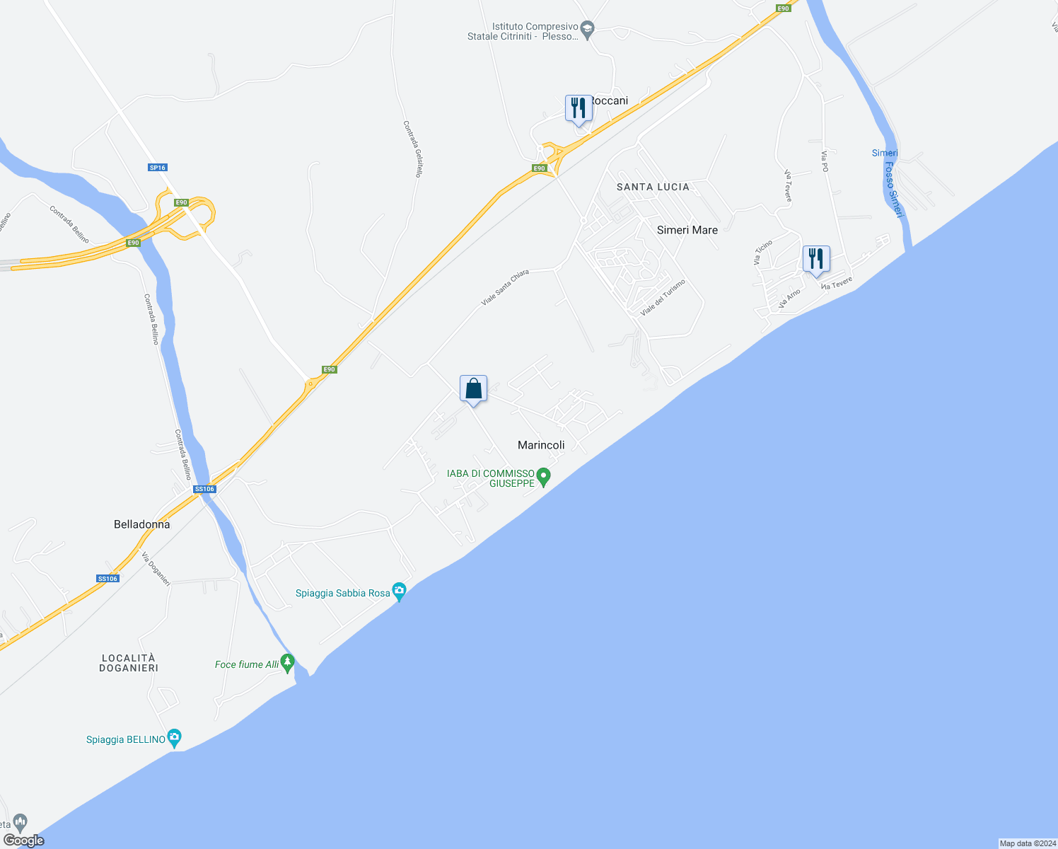 map of restaurants, bars, coffee shops, grocery stores, and more near 3A Villaggio Eucaliptus in Marincoli
