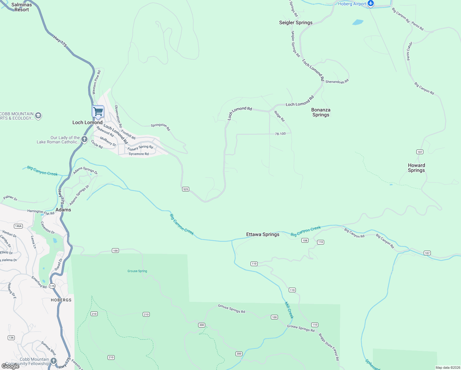 map of restaurants, bars, coffee shops, grocery stores, and more near 11225 Loch Lomond Road in Loch Lomond