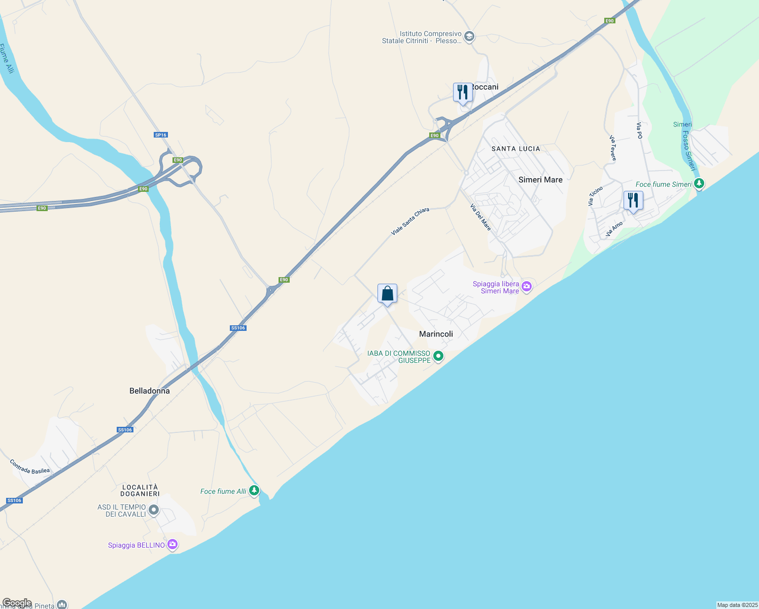 map of restaurants, bars, coffee shops, grocery stores, and more near 2 Villaggio Eucaliptus in Marincoli