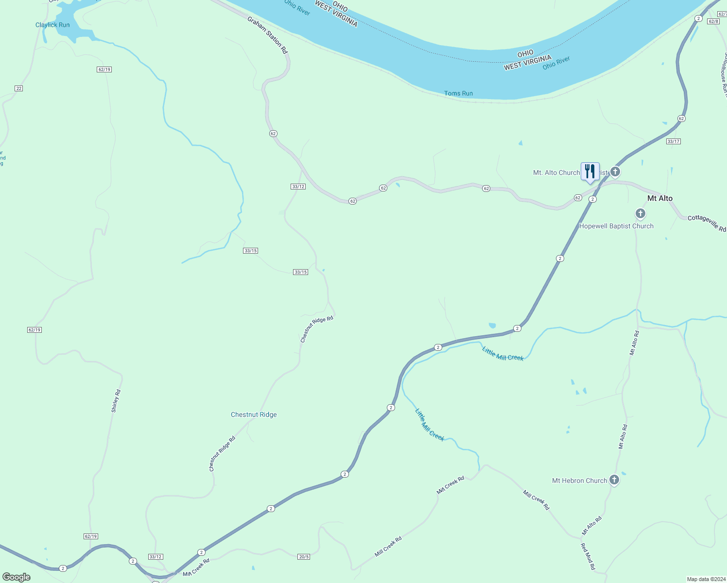 map of restaurants, bars, coffee shops, grocery stores, and more near in Mount Alto