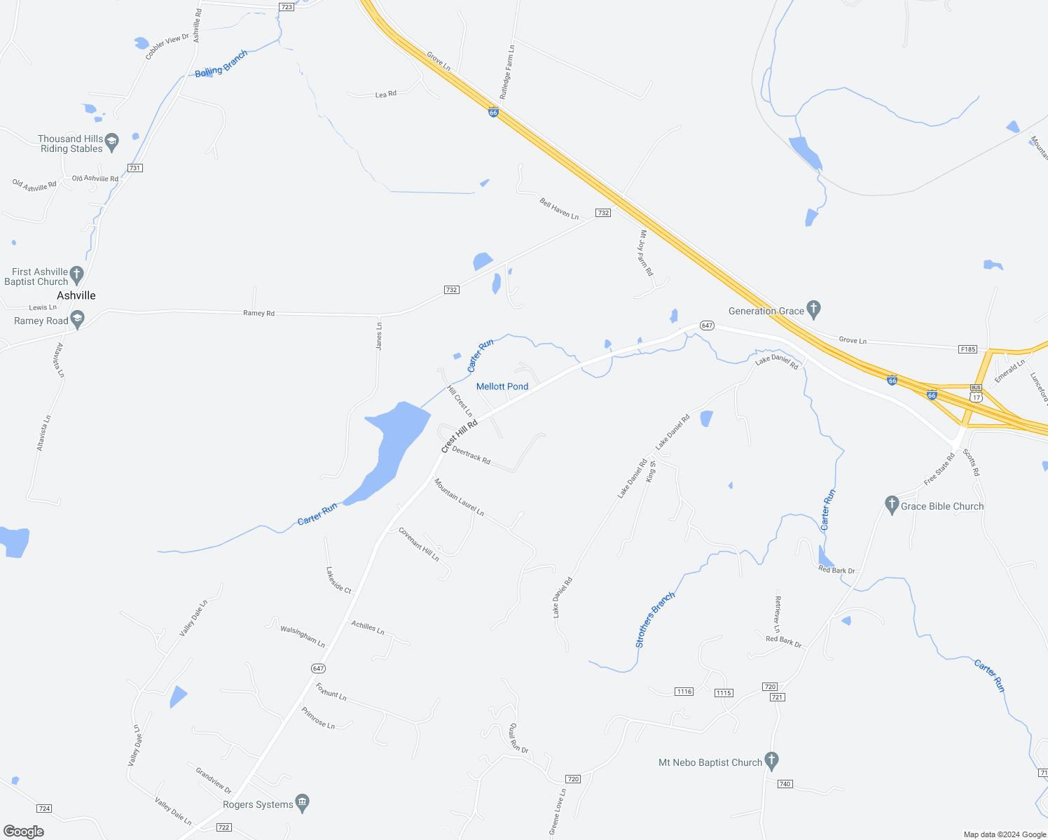 map of restaurants, bars, coffee shops, grocery stores, and more near 9335 Crest Hill Road in Marshall