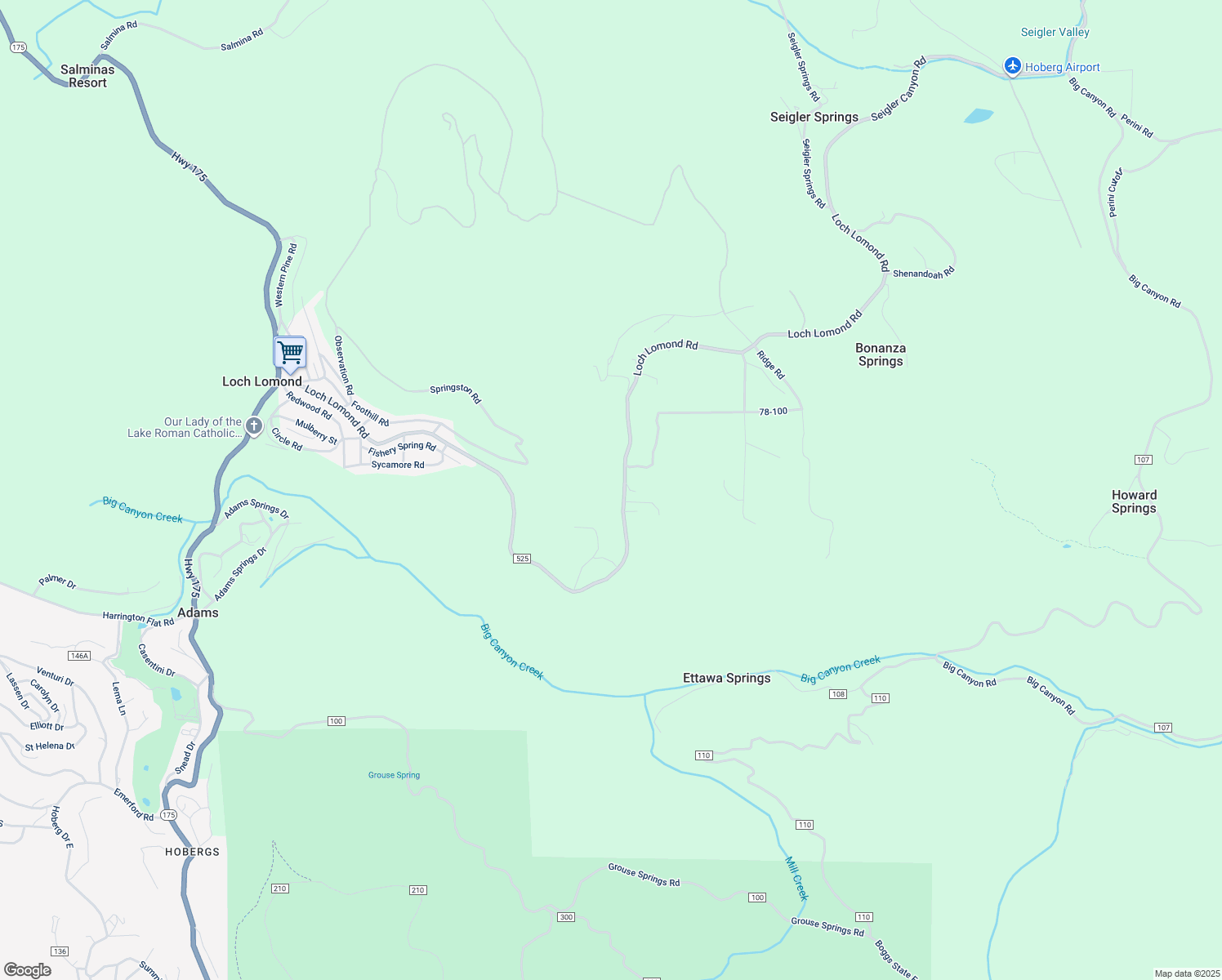 map of restaurants, bars, coffee shops, grocery stores, and more near 11260 Loch Lomond Road in Loch Lomond