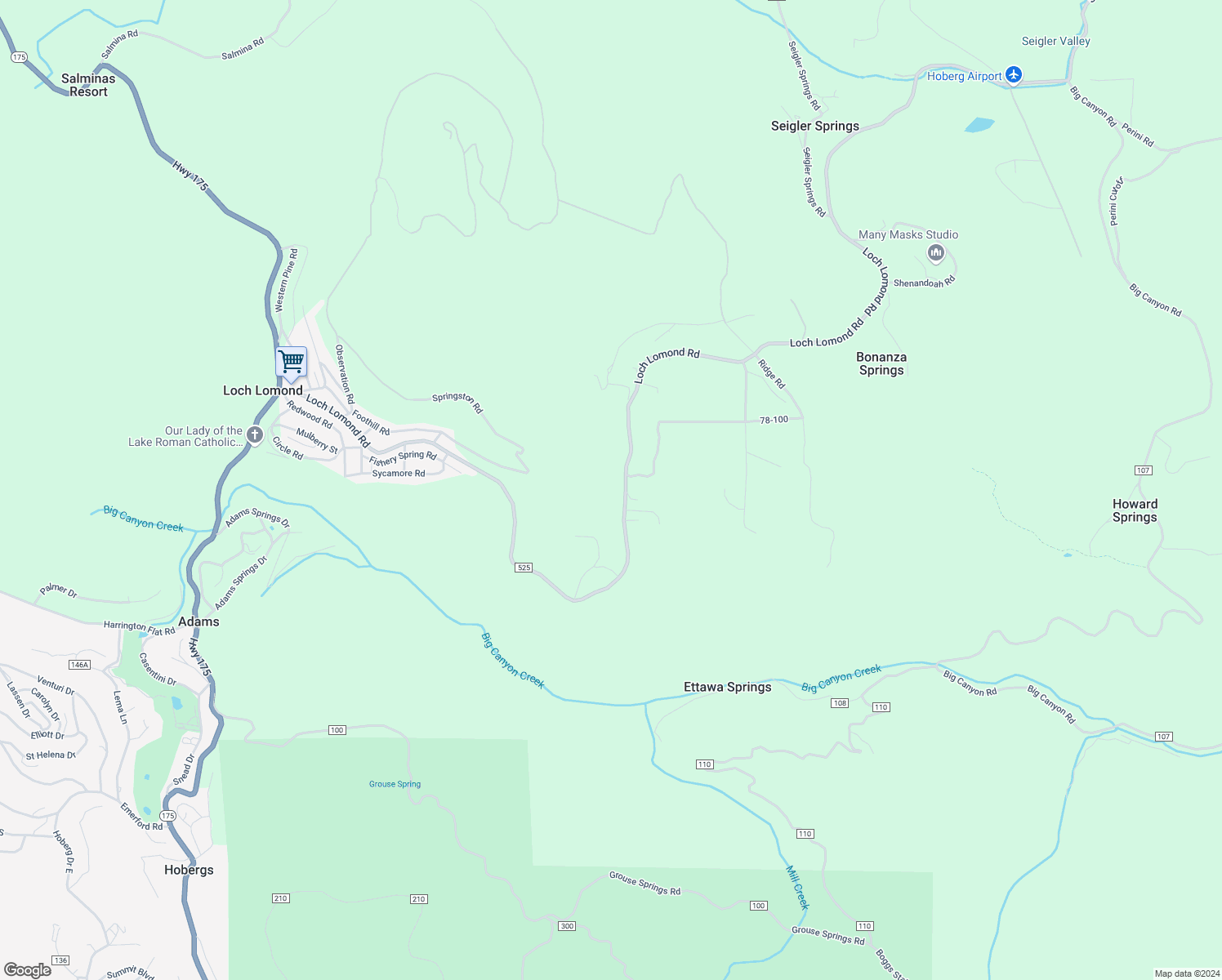 map of restaurants, bars, coffee shops, grocery stores, and more near 11260 Loch Lomond Road in Loch Lomond
