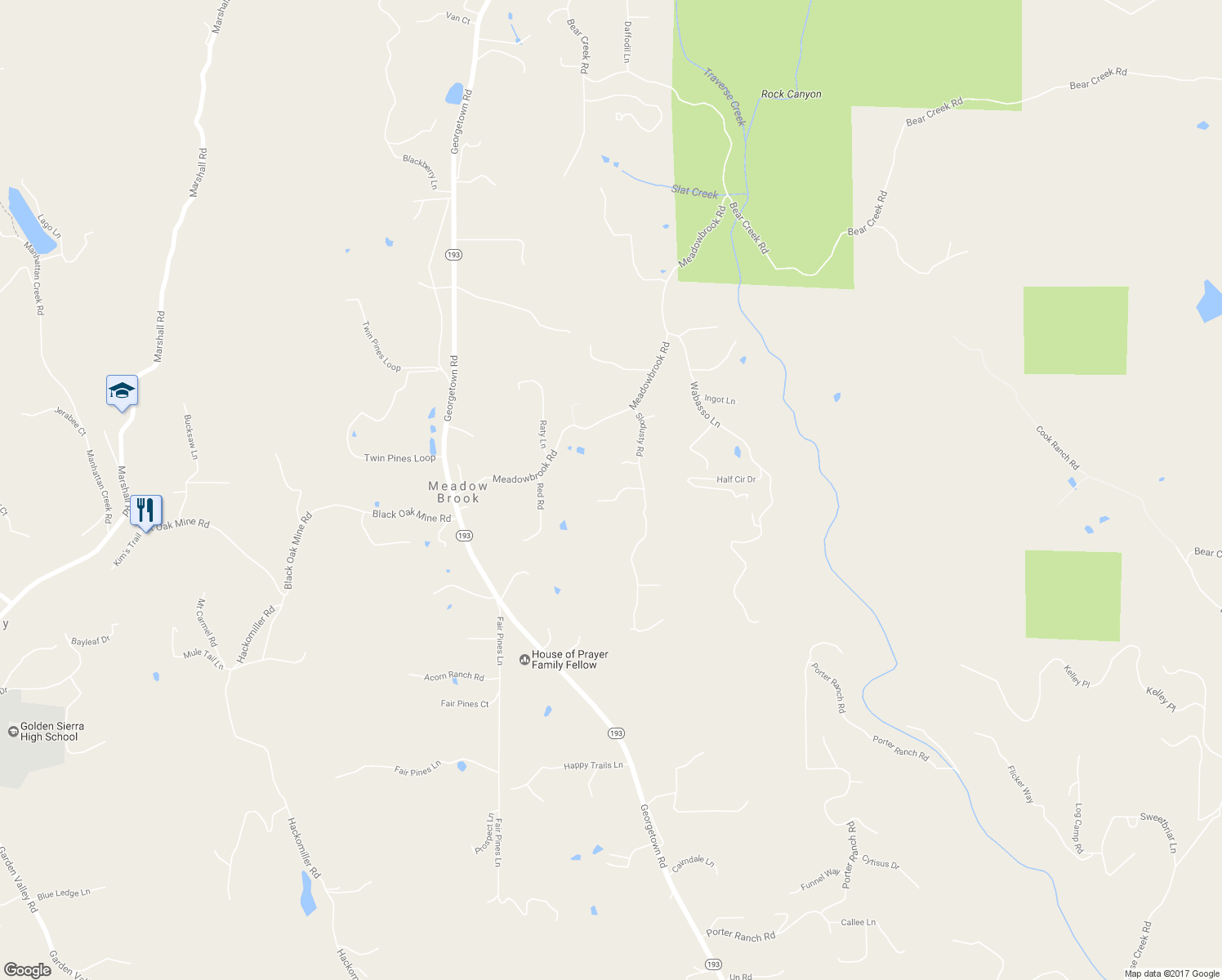 map of restaurants, bars, coffee shops, grocery stores, and more near 4400 Slodusty Road in Garden Valley