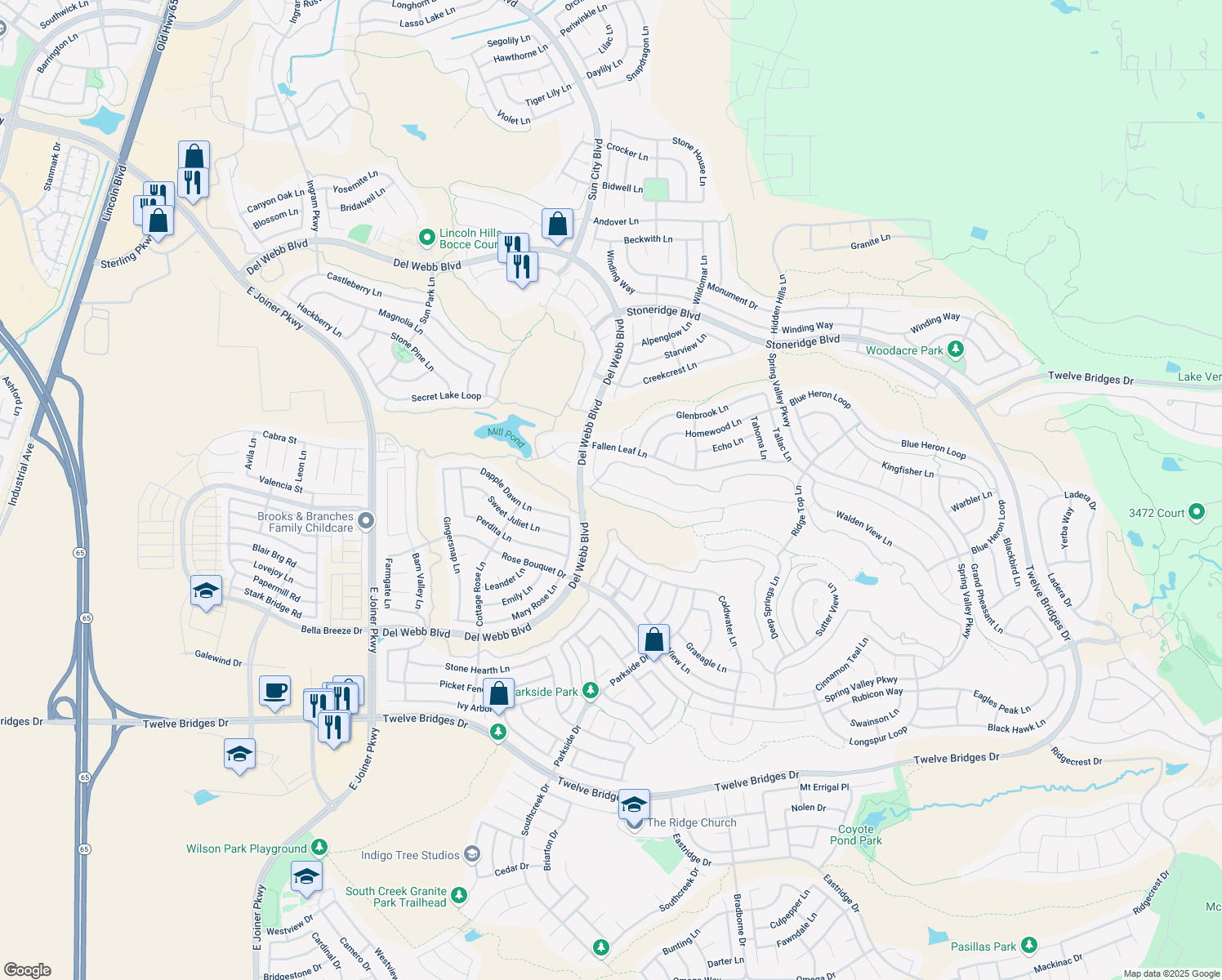 map of restaurants, bars, coffee shops, grocery stores, and more near 1667 Carnelian Court in Lincoln