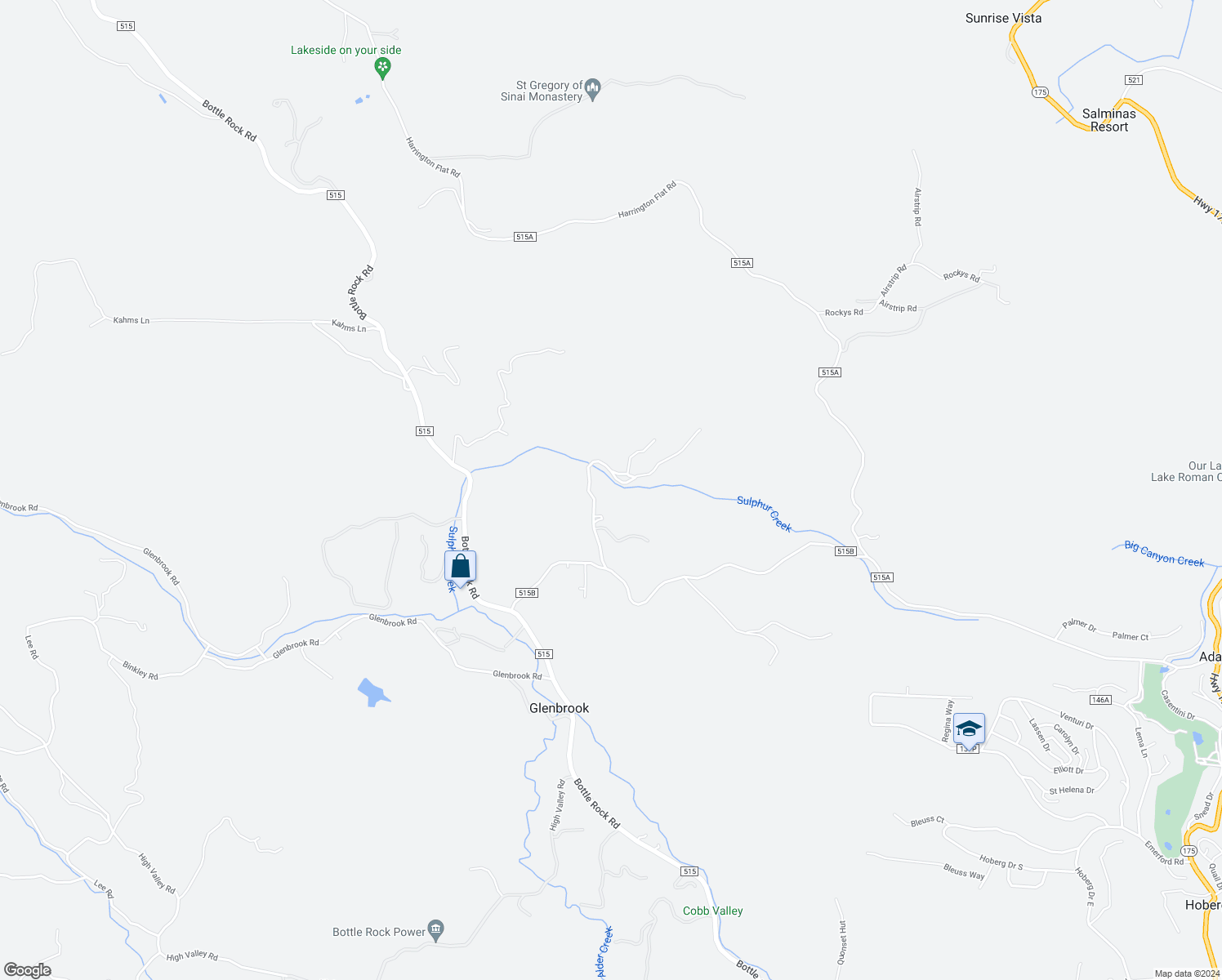 map of restaurants, bars, coffee shops, grocery stores, and more near 8320 Sulphur Creek Road in Loch Lomond