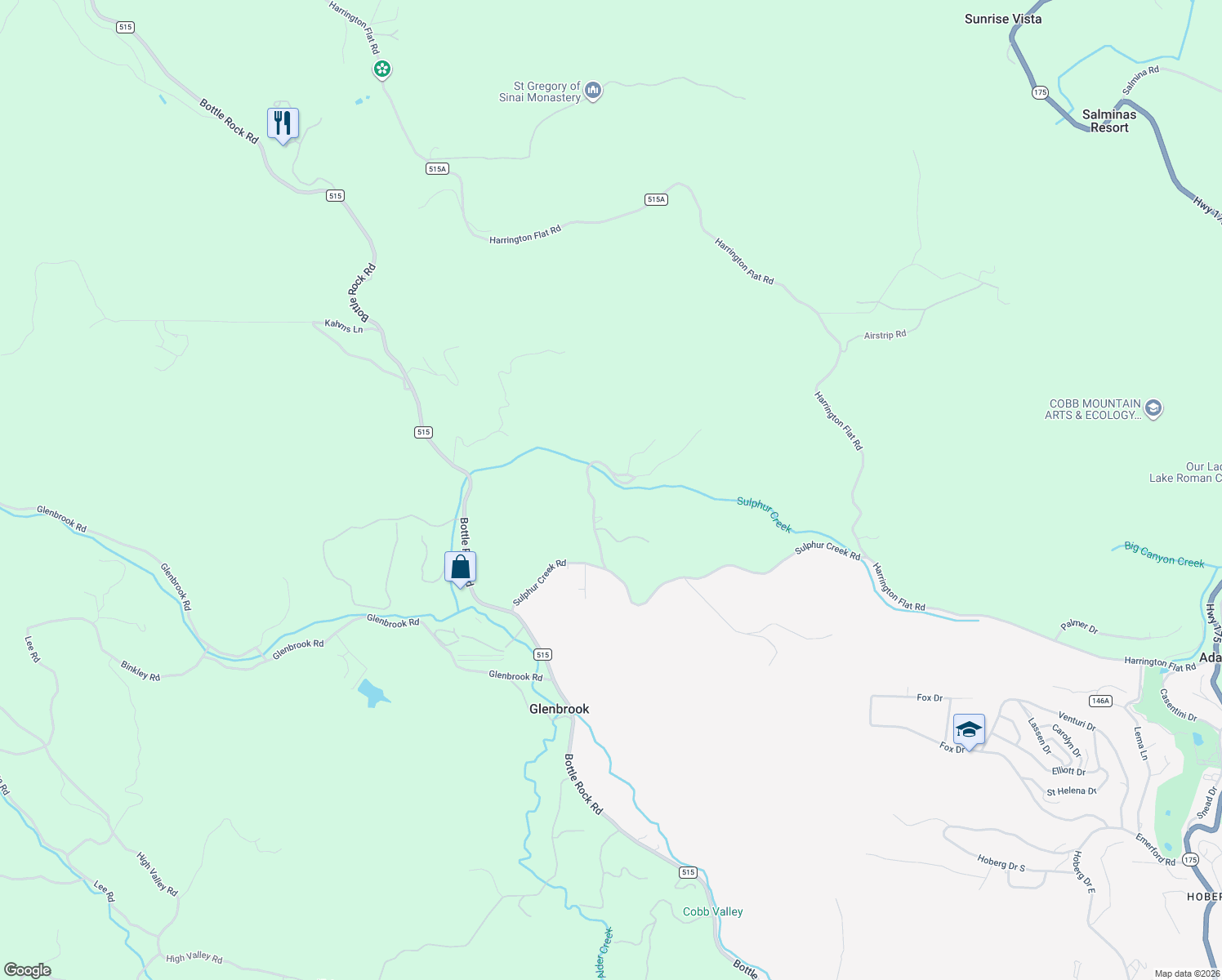 map of restaurants, bars, coffee shops, grocery stores, and more near 8320 Sulphur Creek Road in Loch Lomond