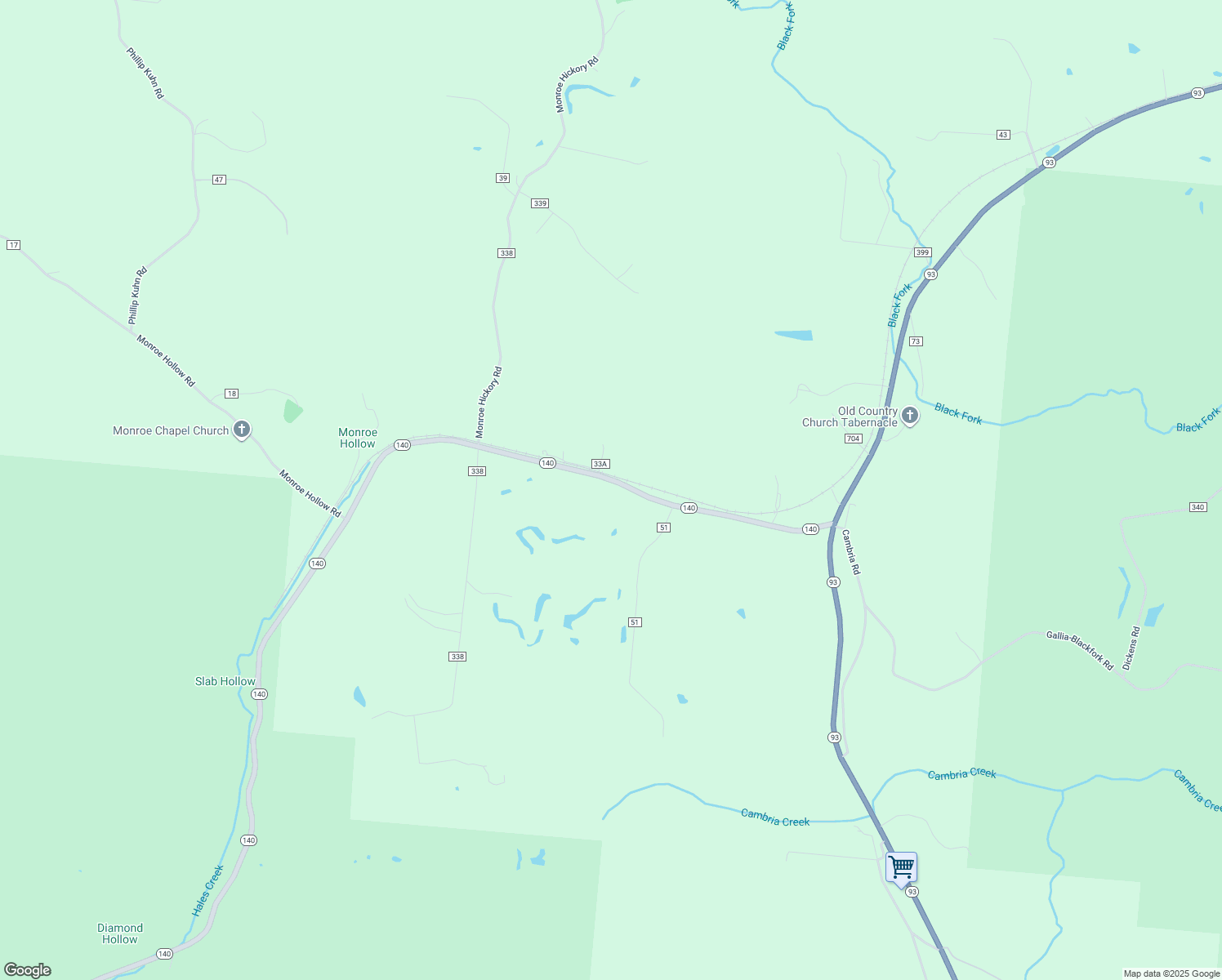 map of restaurants, bars, coffee shops, grocery stores, and more near 1794 Ohio 140 in Oak Hill