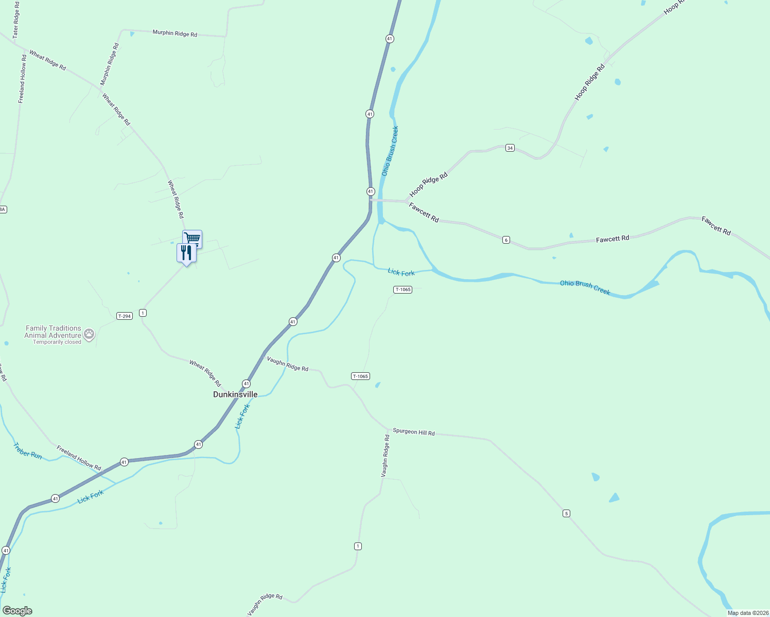 map of restaurants, bars, coffee shops, grocery stores, and more near 350-598 Paradise Valley Road in Peebles