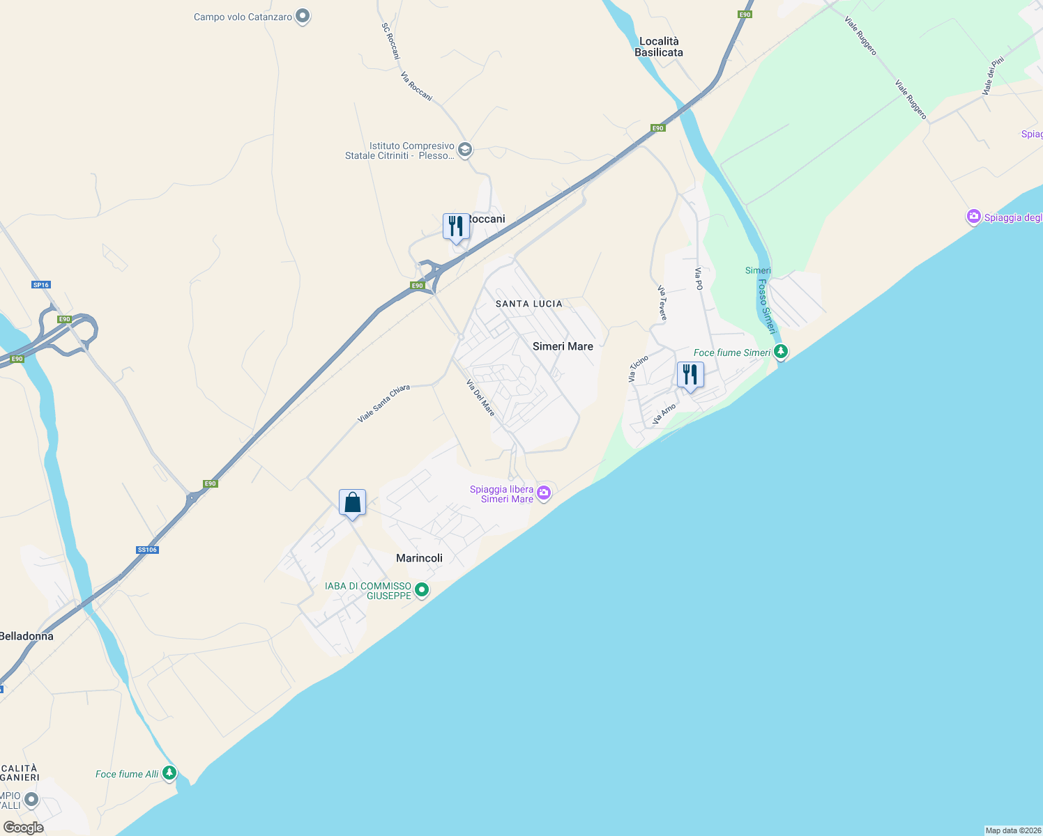 map of restaurants, bars, coffee shops, grocery stores, and more near 31 Villaggio Maestrale in Provincia di Catanzaro