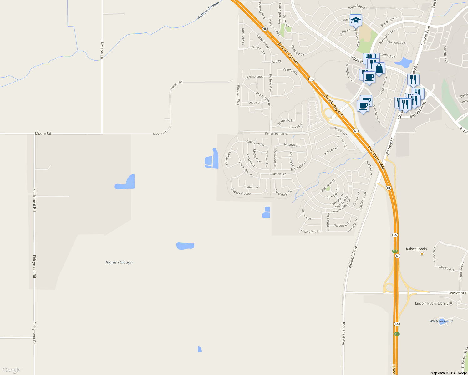 map of restaurants, bars, coffee shops, grocery stores, and more near 1197 Hillwood Loop in Lincoln