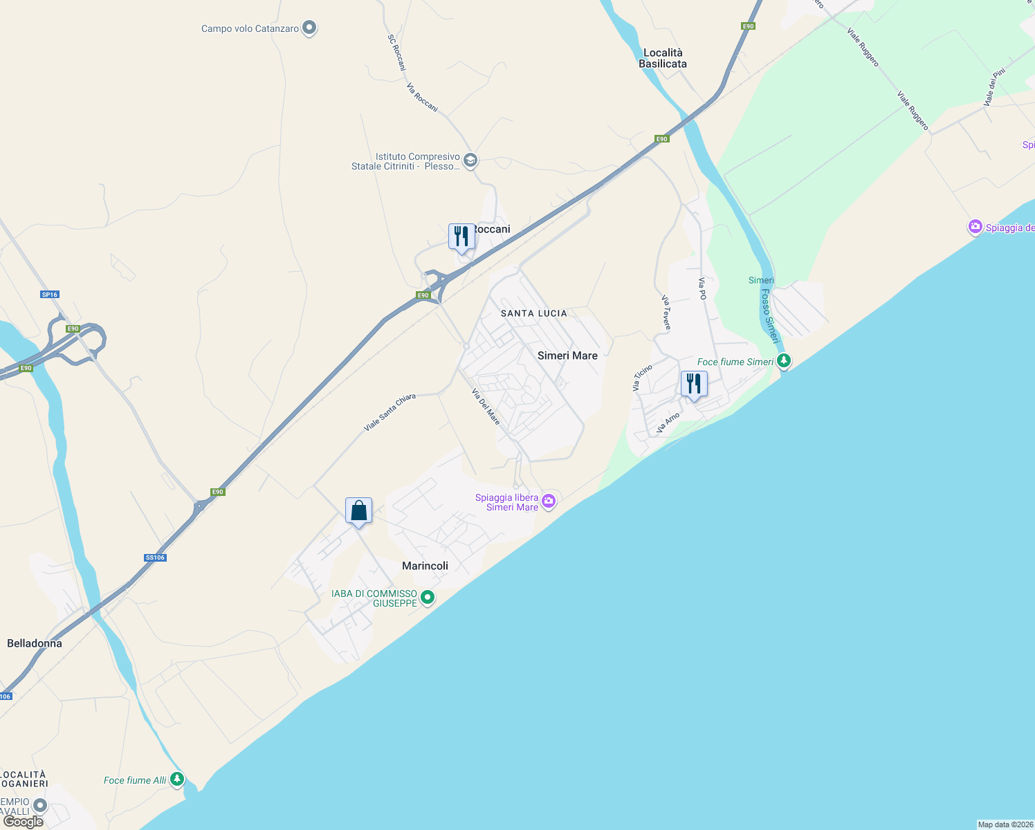 map of restaurants, bars, coffee shops, grocery stores, and more near 31/A Villaggio Maestrale in Provincia di Catanzaro