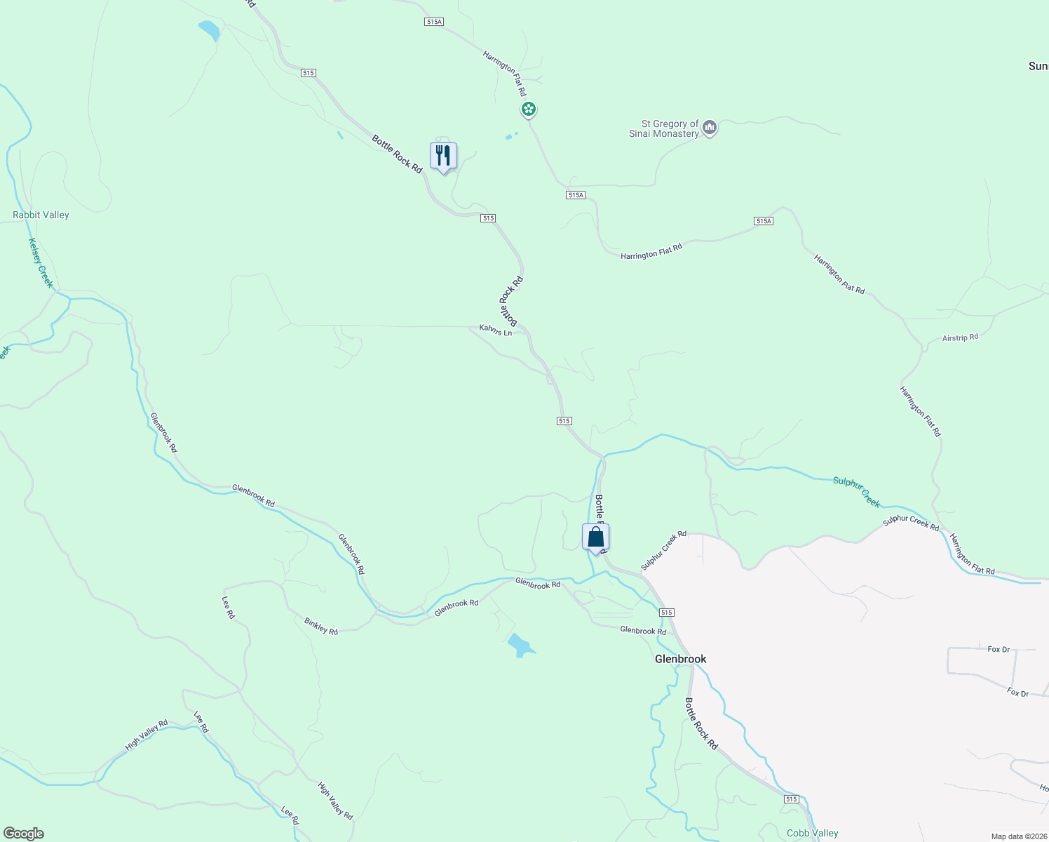 map of restaurants, bars, coffee shops, grocery stores, and more near 12955 Bottle Rock Road in Kelseyville