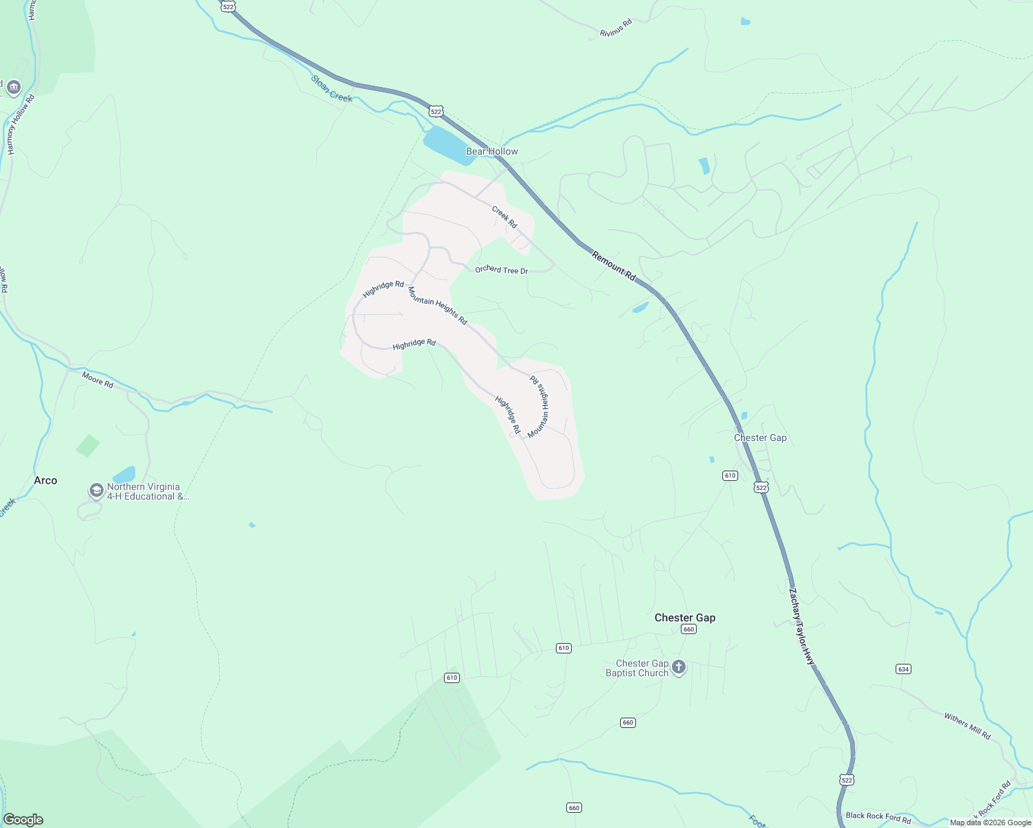 map of restaurants, bars, coffee shops, grocery stores, and more near 628 Highridge Road in Front Royal
