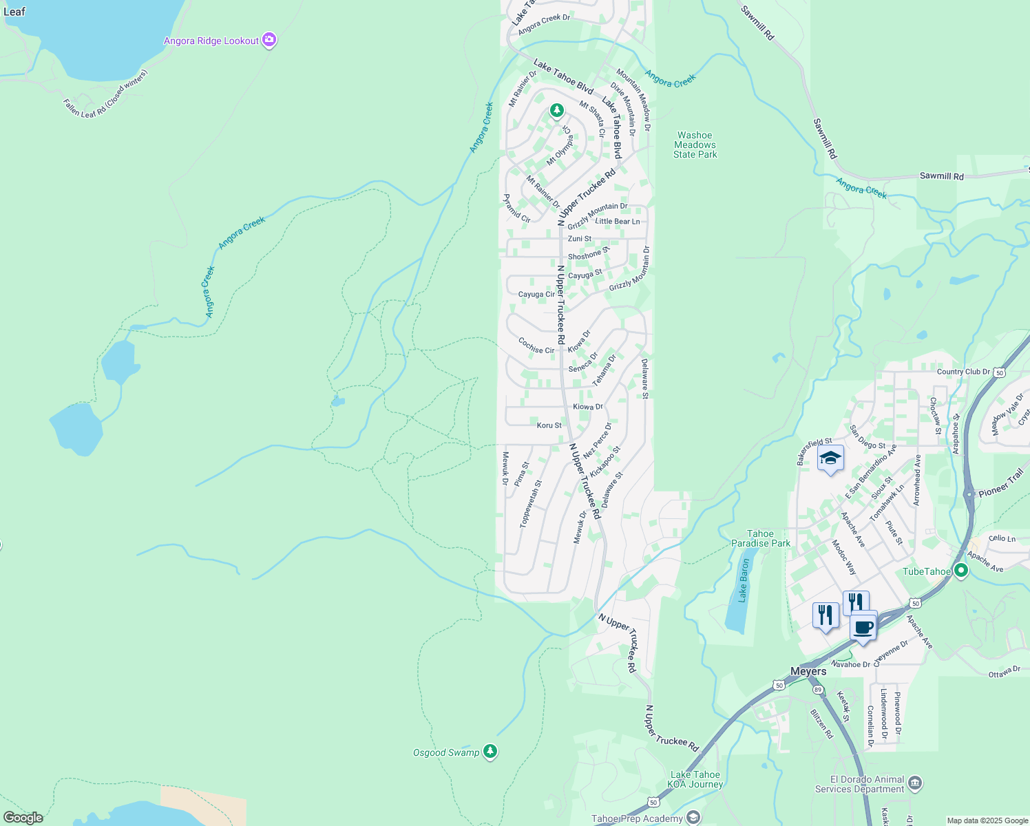 map of restaurants, bars, coffee shops, grocery stores, and more near 560 Kiowa Dr in South Lake Tahoe