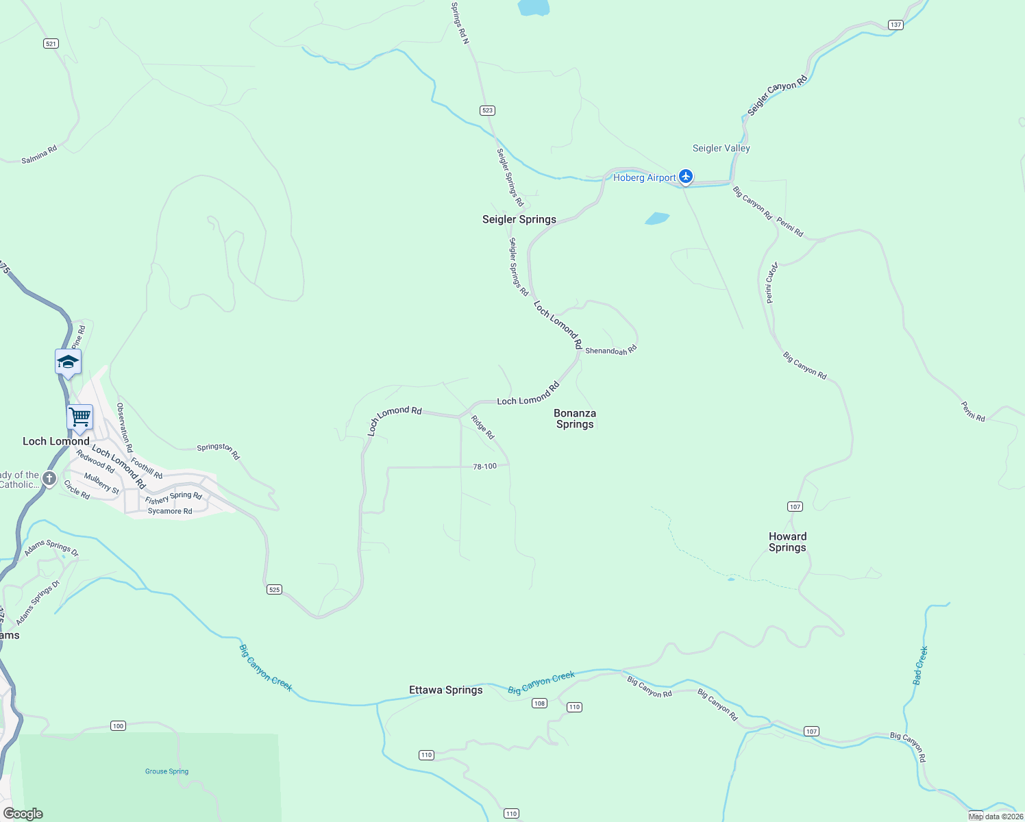 map of restaurants, bars, coffee shops, grocery stores, and more near 11815 Loch Lomond Road in Loch Lomond