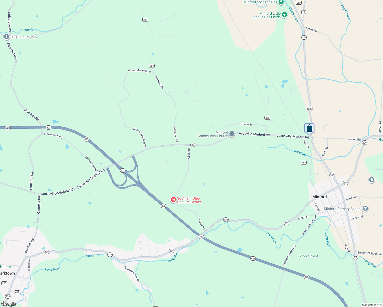 map of restaurants, bars, coffee shops, grocery stores, and more near 4792 Lucasville-Minford Road in Minford