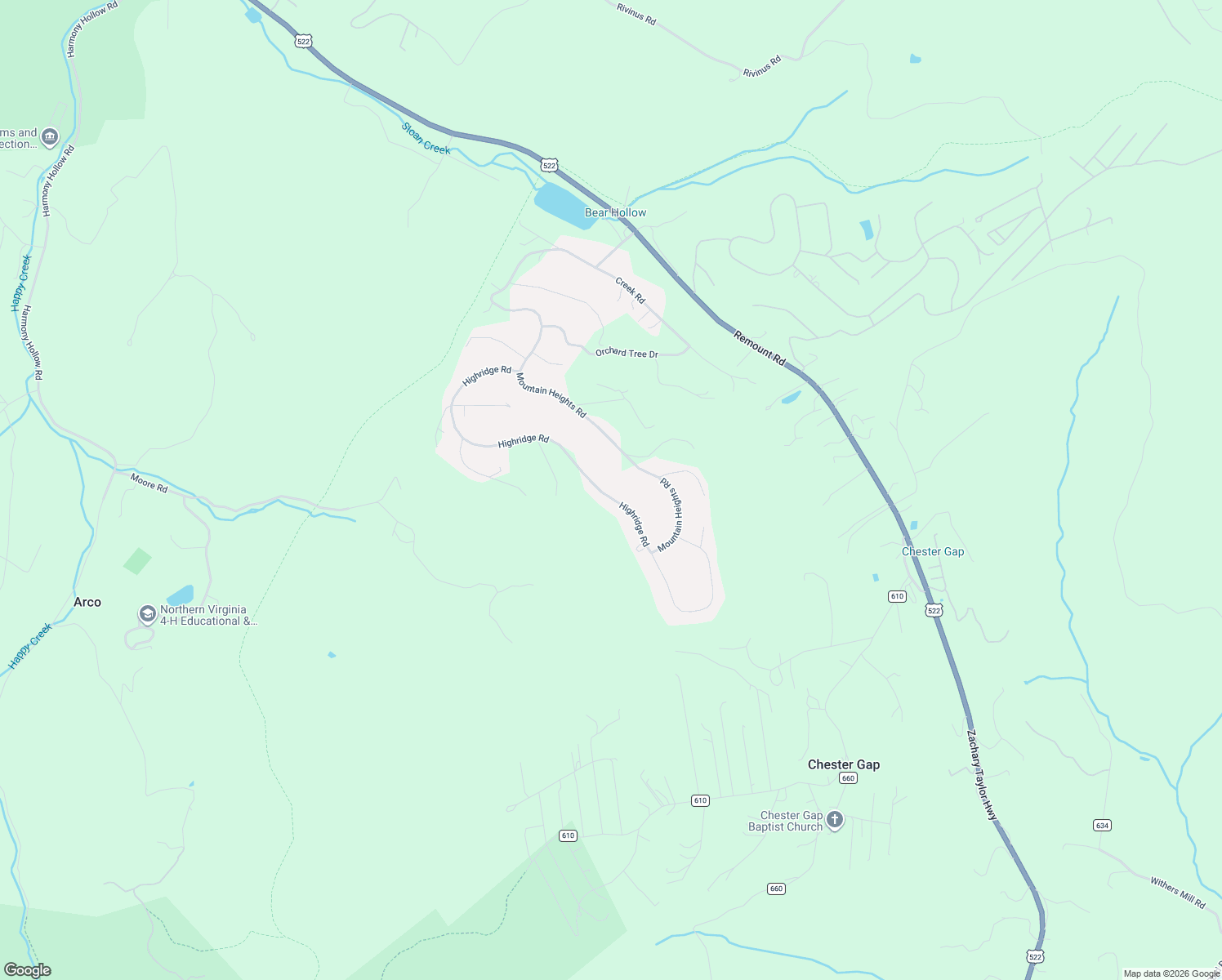 map of restaurants, bars, coffee shops, grocery stores, and more near 728 Highridge Road in Front Royal