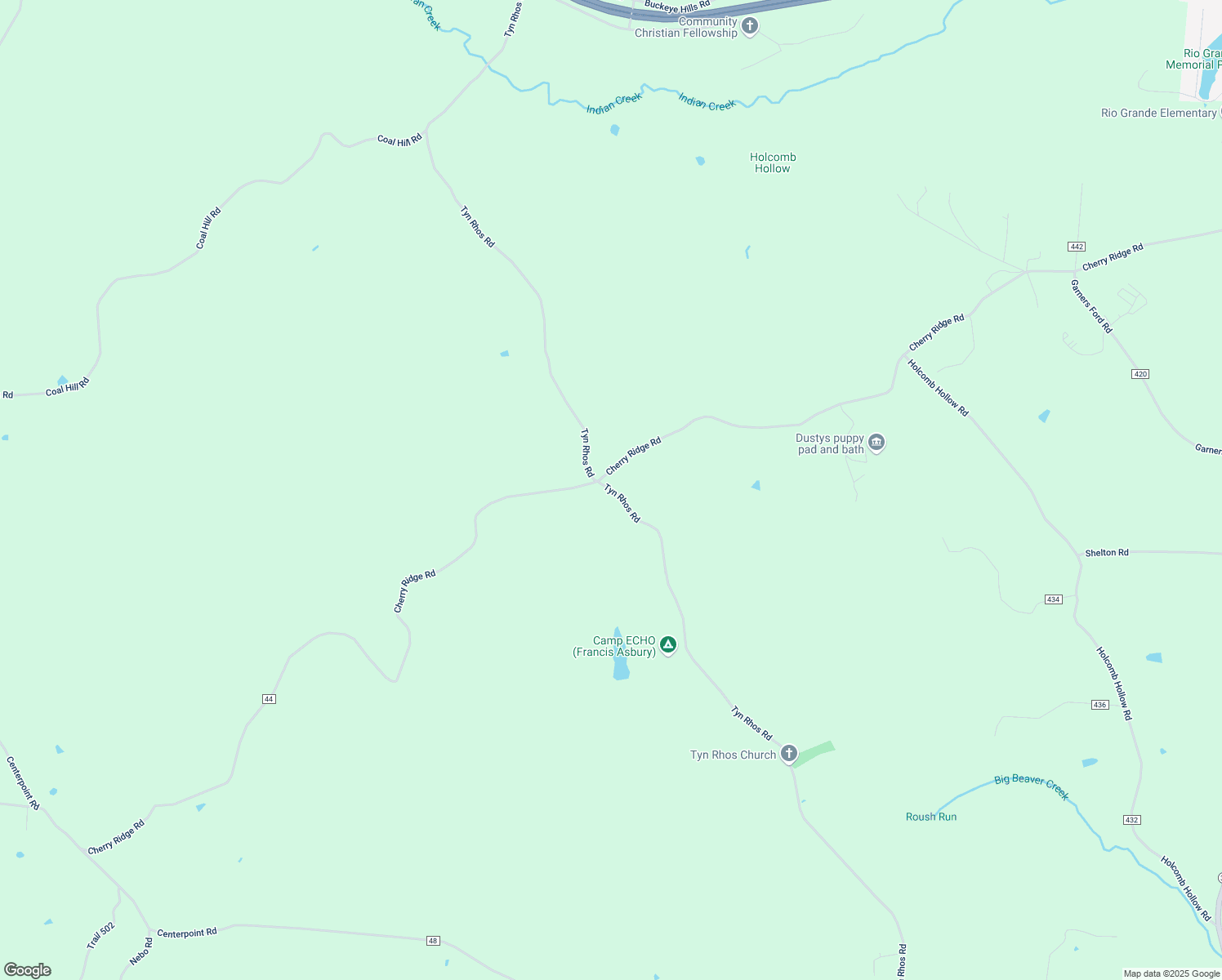 map of restaurants, bars, coffee shops, grocery stores, and more near 2595 Cherry Ridge Road in Centerville