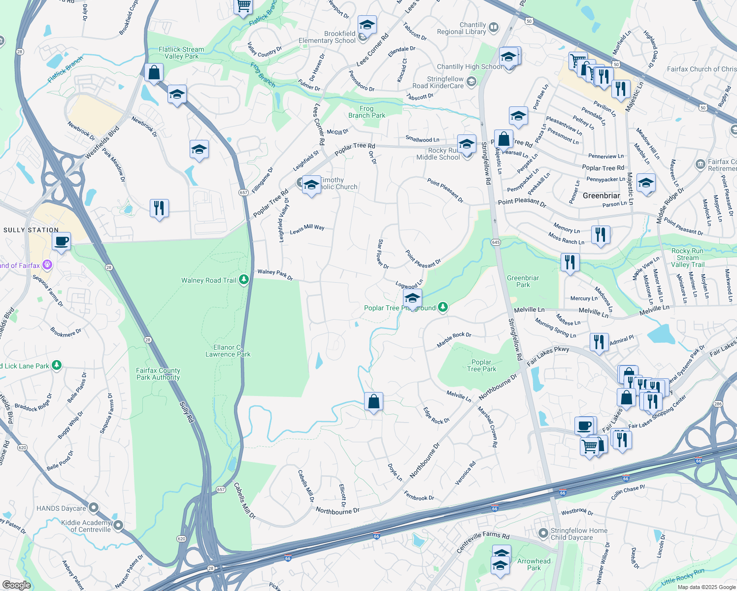 map of restaurants, bars, coffee shops, grocery stores, and more near 4769 Sun Orchard Drive in Chantilly