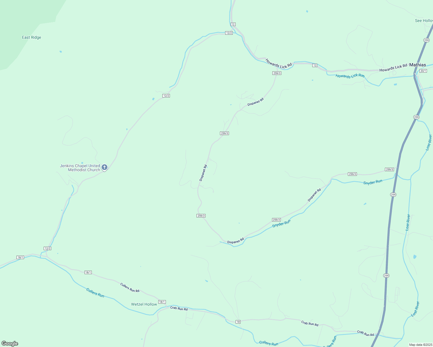 map of restaurants, bars, coffee shops, grocery stores, and more near 145 Red Berry Road in Mathias