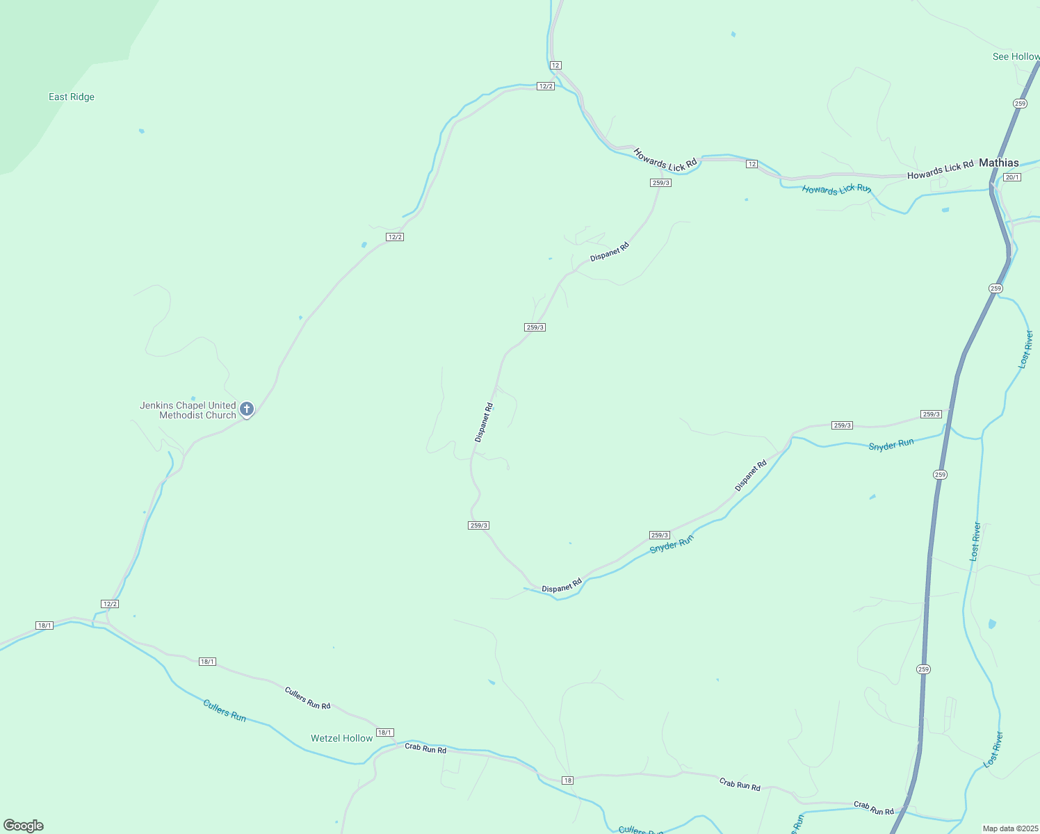 map of restaurants, bars, coffee shops, grocery stores, and more near 145 Red Berry Road in Mathias