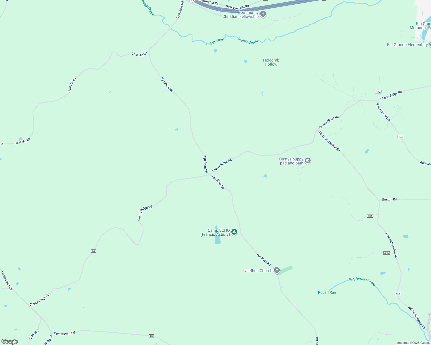 map of restaurants, bars, coffee shops, grocery stores, and more near 2595 Cherry Ridge Road in Centerville