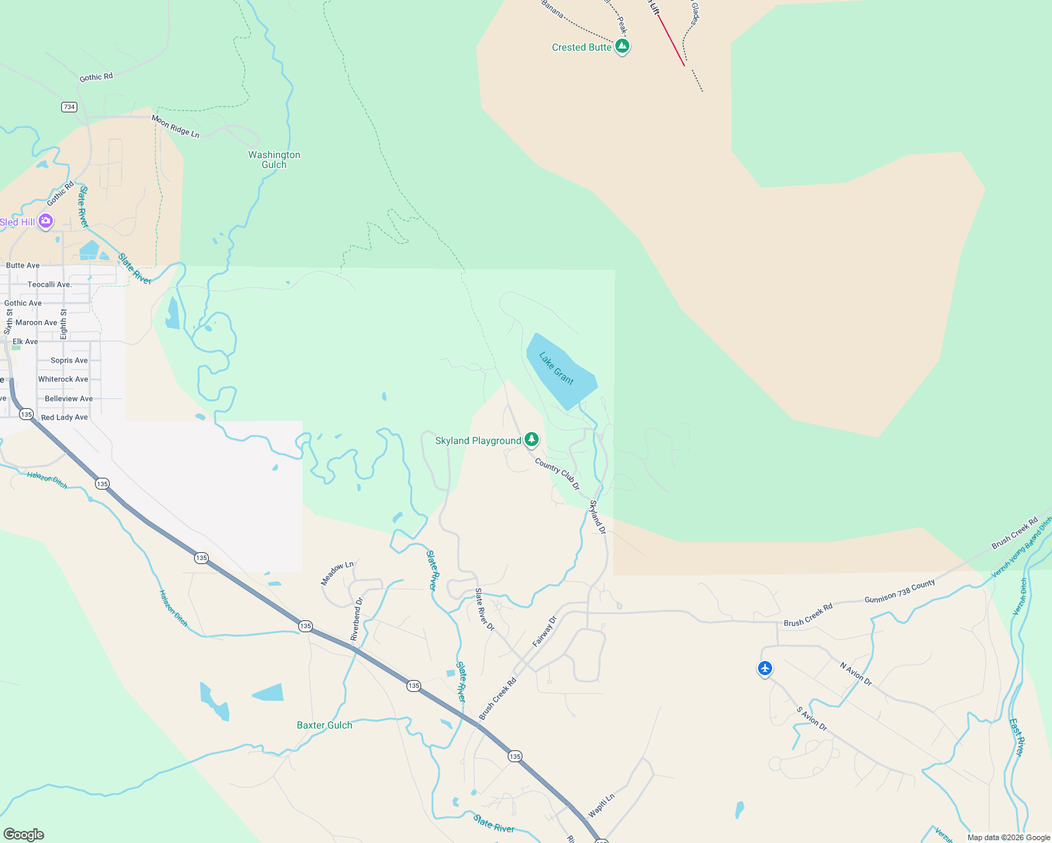 map of restaurants, bars, coffee shops, grocery stores, and more near 370 Country Club Drive in Crested Butte