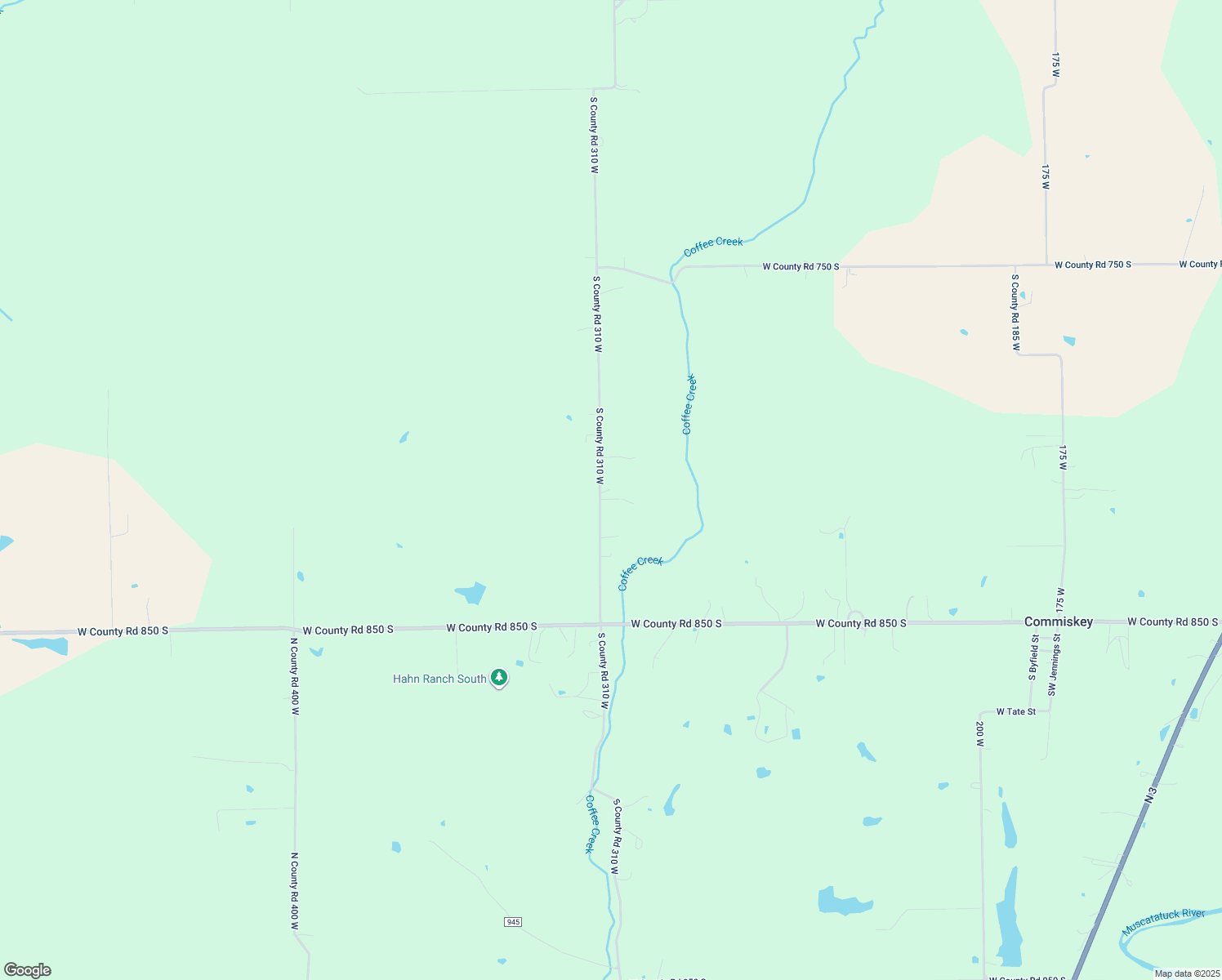 map of restaurants, bars, coffee shops, grocery stores, and more near 8130 South County Road 310 West in Commiskey