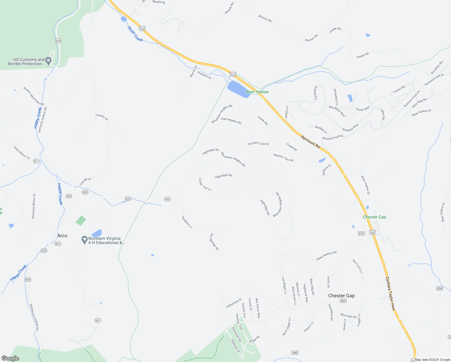 map of restaurants, bars, coffee shops, grocery stores, and more near 28 High Spruce Road in Front Royal