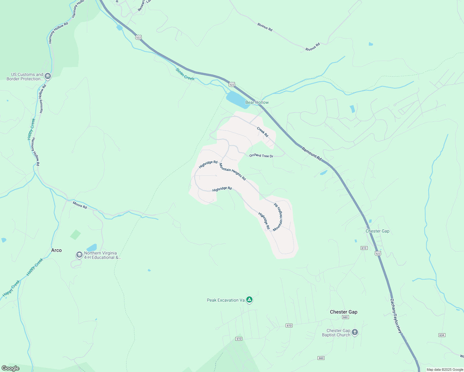 map of restaurants, bars, coffee shops, grocery stores, and more near 958 Highridge Road in Front Royal