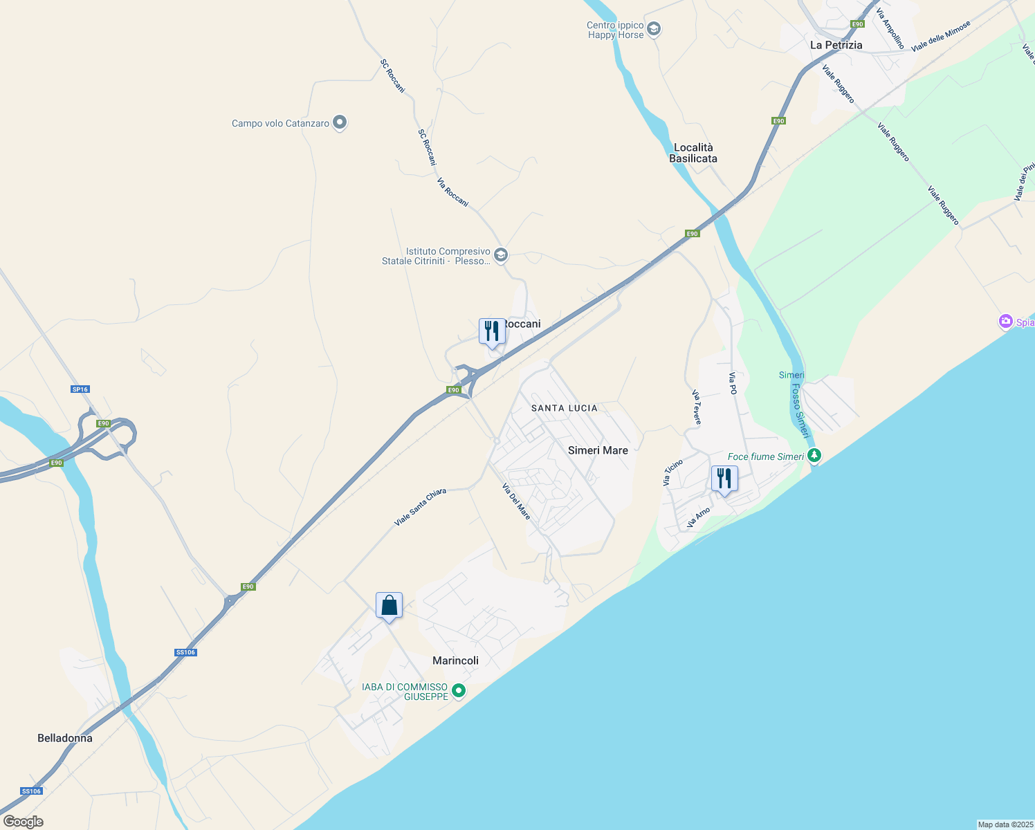 map of restaurants, bars, coffee shops, grocery stores, and more near 65 Villaggio Conca d'Oro in Provincia di Catanzaro