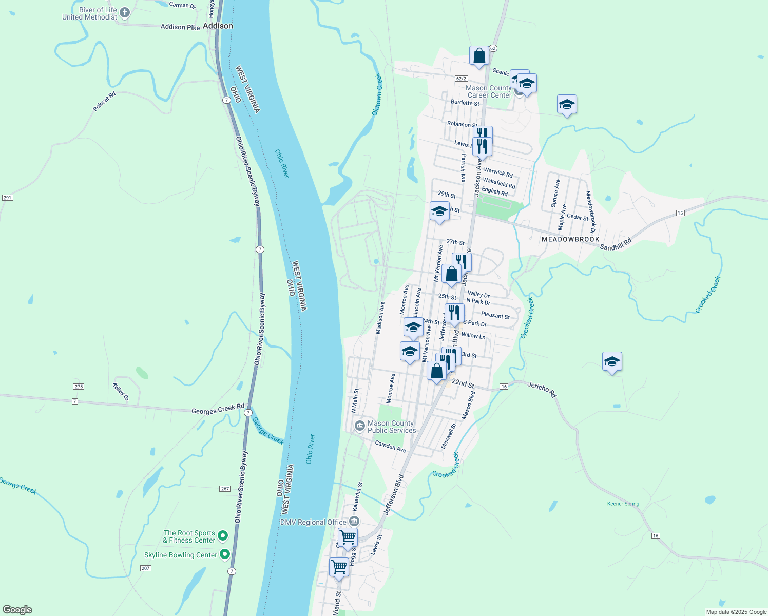 map of restaurants, bars, coffee shops, grocery stores, and more near 2402 Madison Ave in Point Pleasant