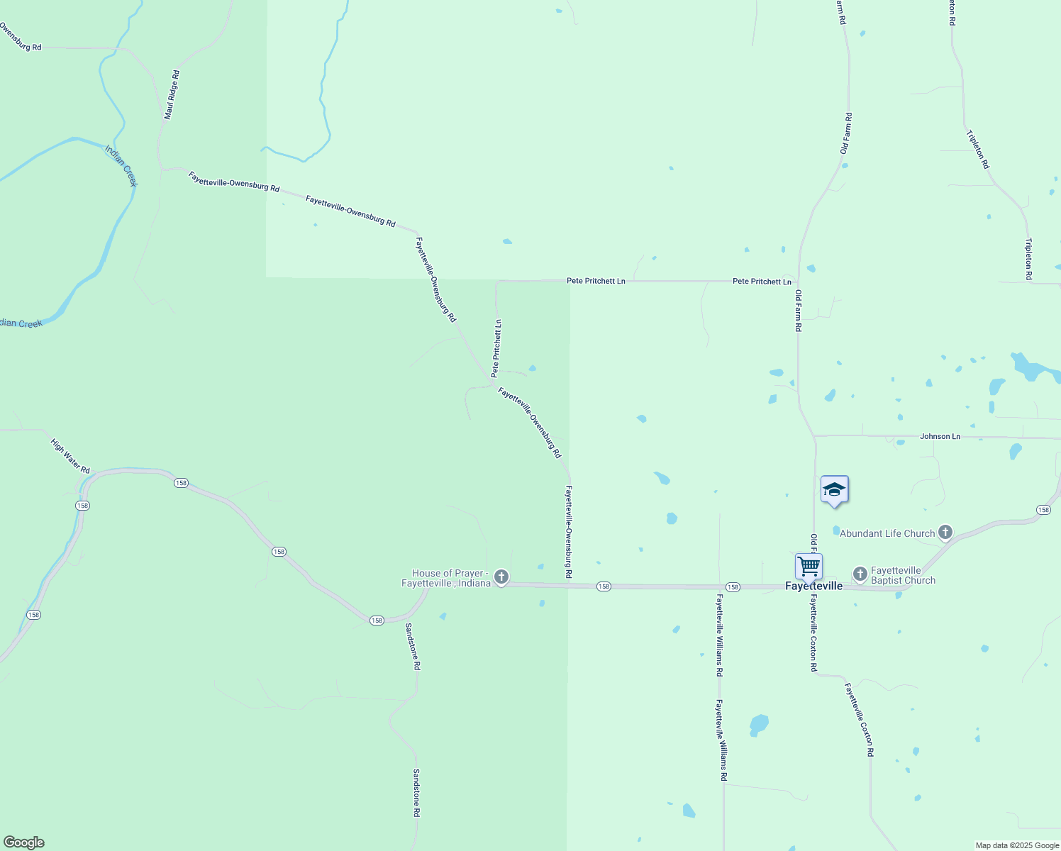 map of restaurants, bars, coffee shops, grocery stores, and more near 525 Fayetteville-Owensburg Road in Bedford