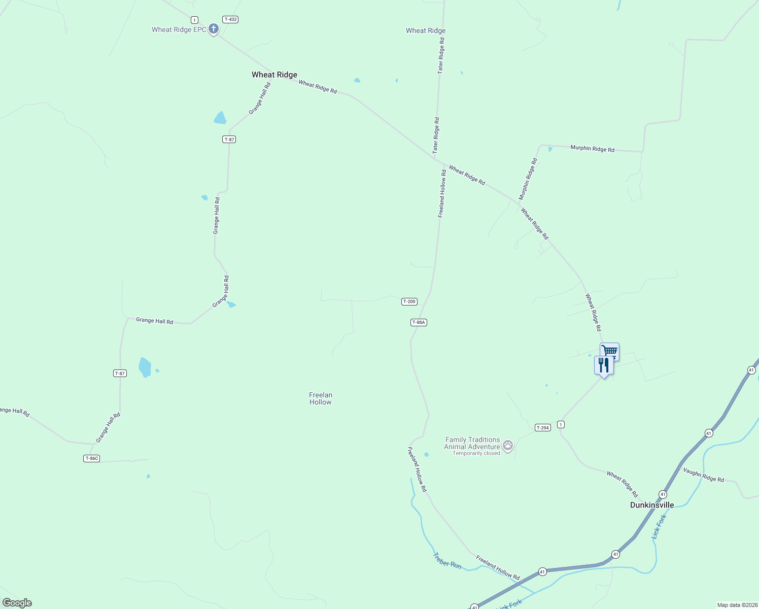 map of restaurants, bars, coffee shops, grocery stores, and more near 210 Walt Alsgood Road in West Union